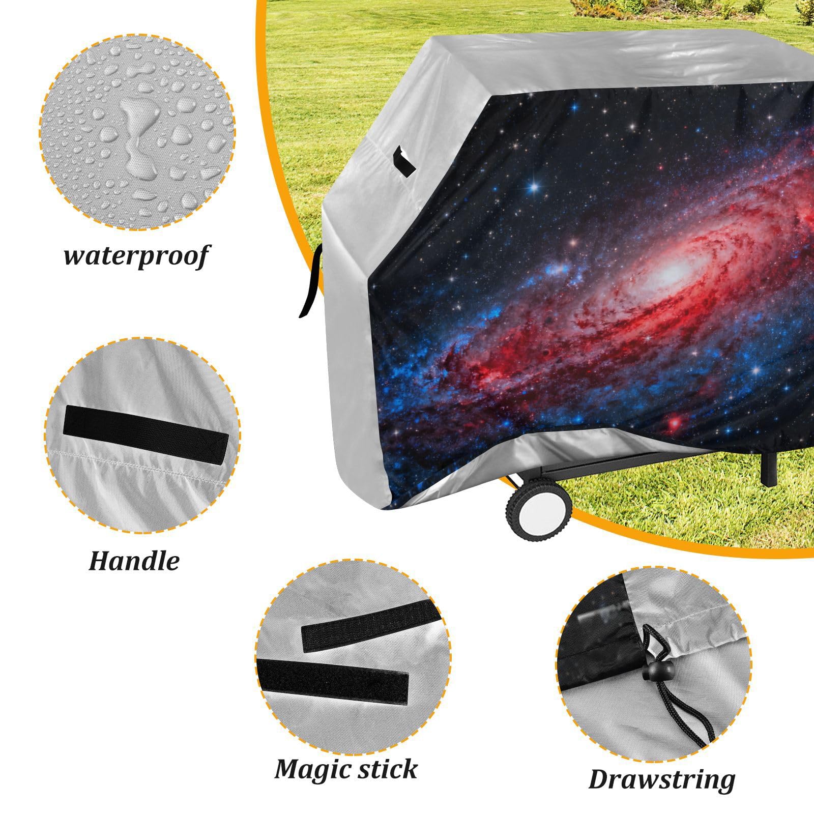 Red Universe Nebula pokrowiec na grilla 150 cm, wodoodporny, wytrzymały, odporny na rozdarcie, odporny na blaknięcie materiał, pokrowiec na grilla z regulowanym sznurkiem chroniący przed kurzem i