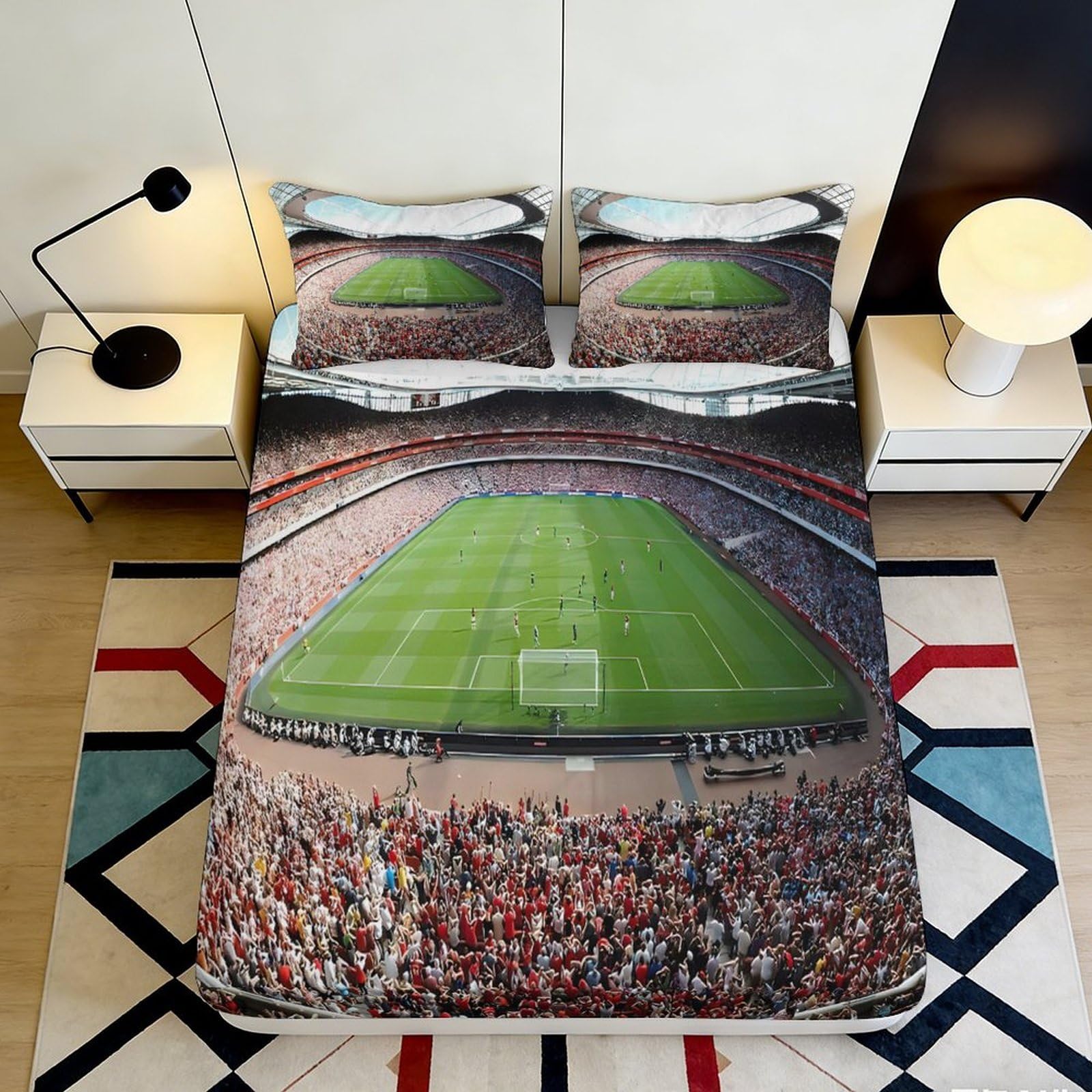 3D Printed Stadium Football Fitted Sheet Microfiber Soft Anti-Slip Soccer Match Bed Cover for Bedroom Guest Room Decor 90x200x25cm