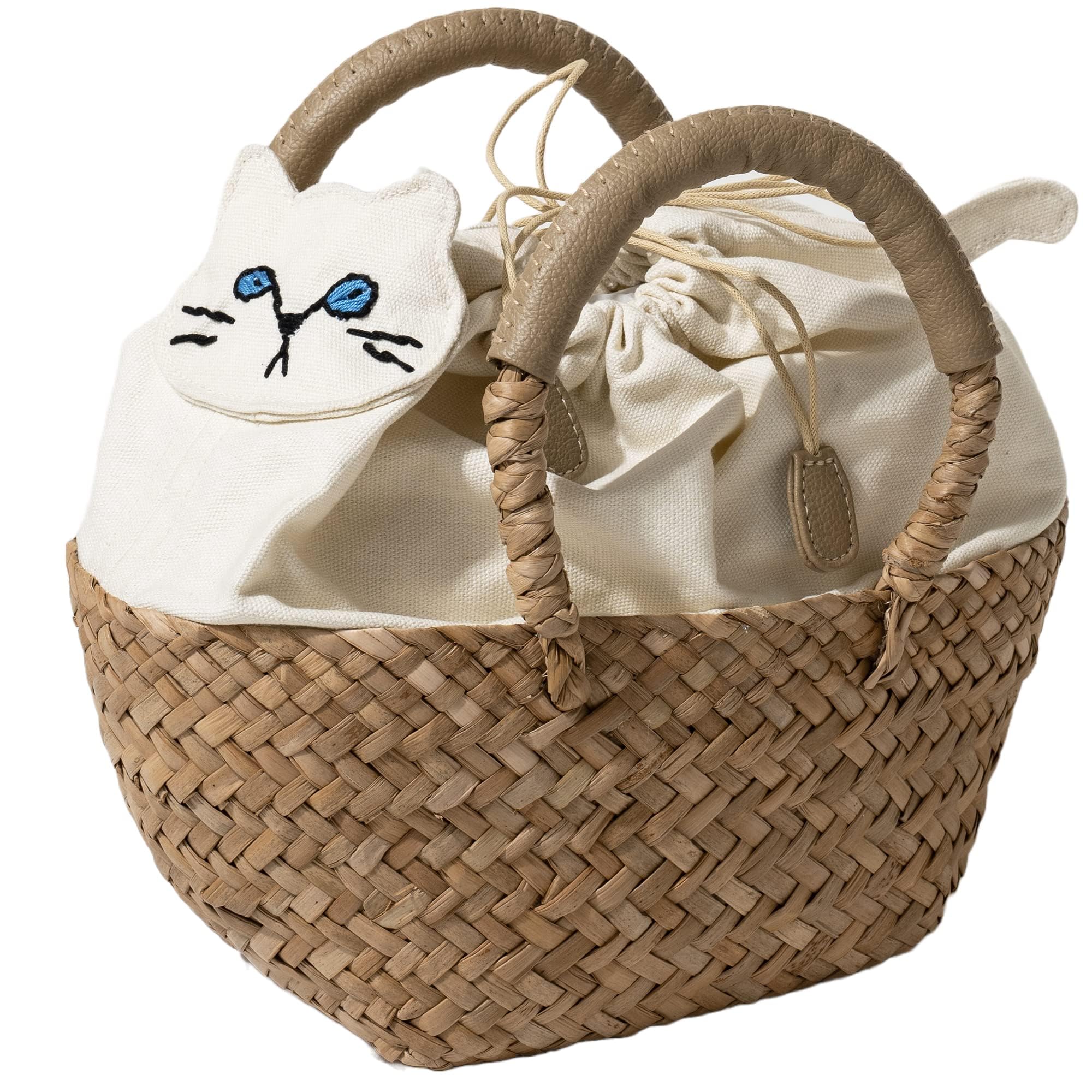 Amazon.co.jp: ミネットパニエニ 猫モチーフ かごバッグ 巾着 PUレザー