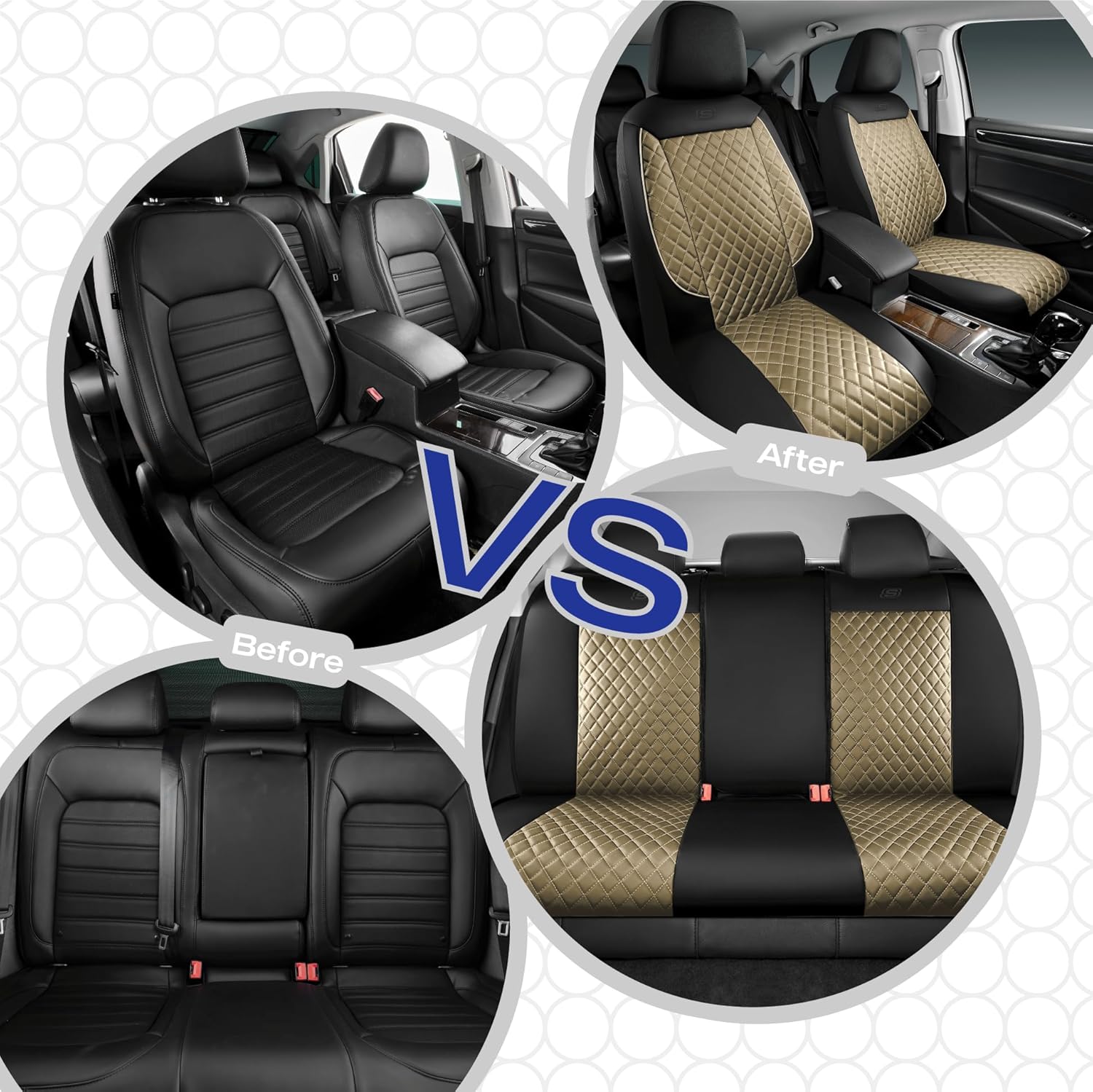 Skechers Car Seat Covers,Piping Luxury Faux Seat Covers,Waterproof Anti Slip Car Seat Protector Front Seats,Car Accessories Airbag Universal Fit for Most Cars,Vans,Trucks,SUV,Beige