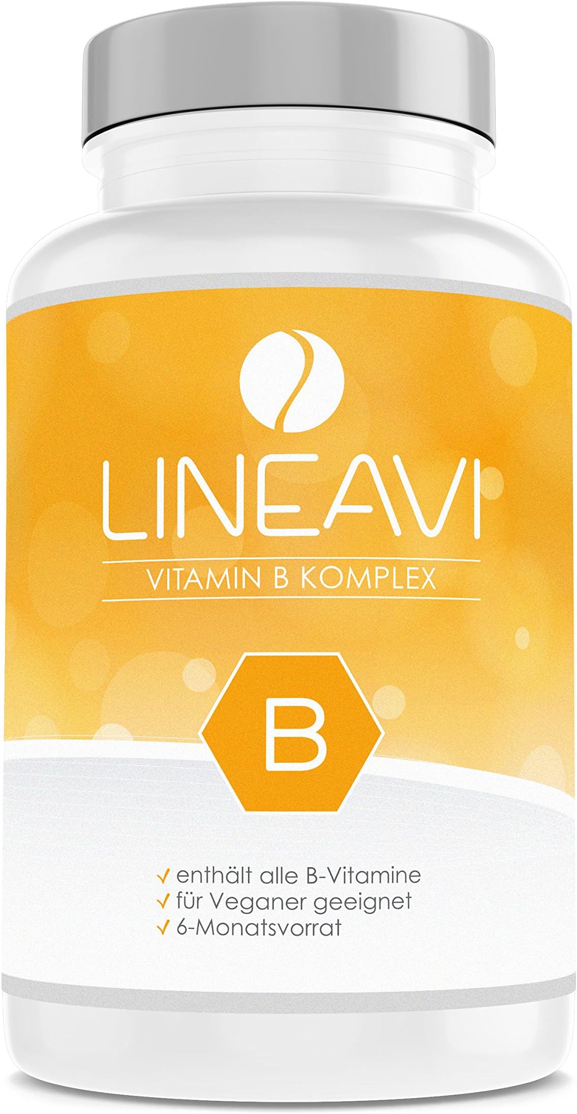 LINEAVI Vitamin B Complex, All B Vitamins in high doses in one Tablet, Vitamins B1, B2, B3, B5, B6, B7, B9, B12, Made in Germany, Gluten-Free, 180 Vegan Capsules (6-Month Supply)
