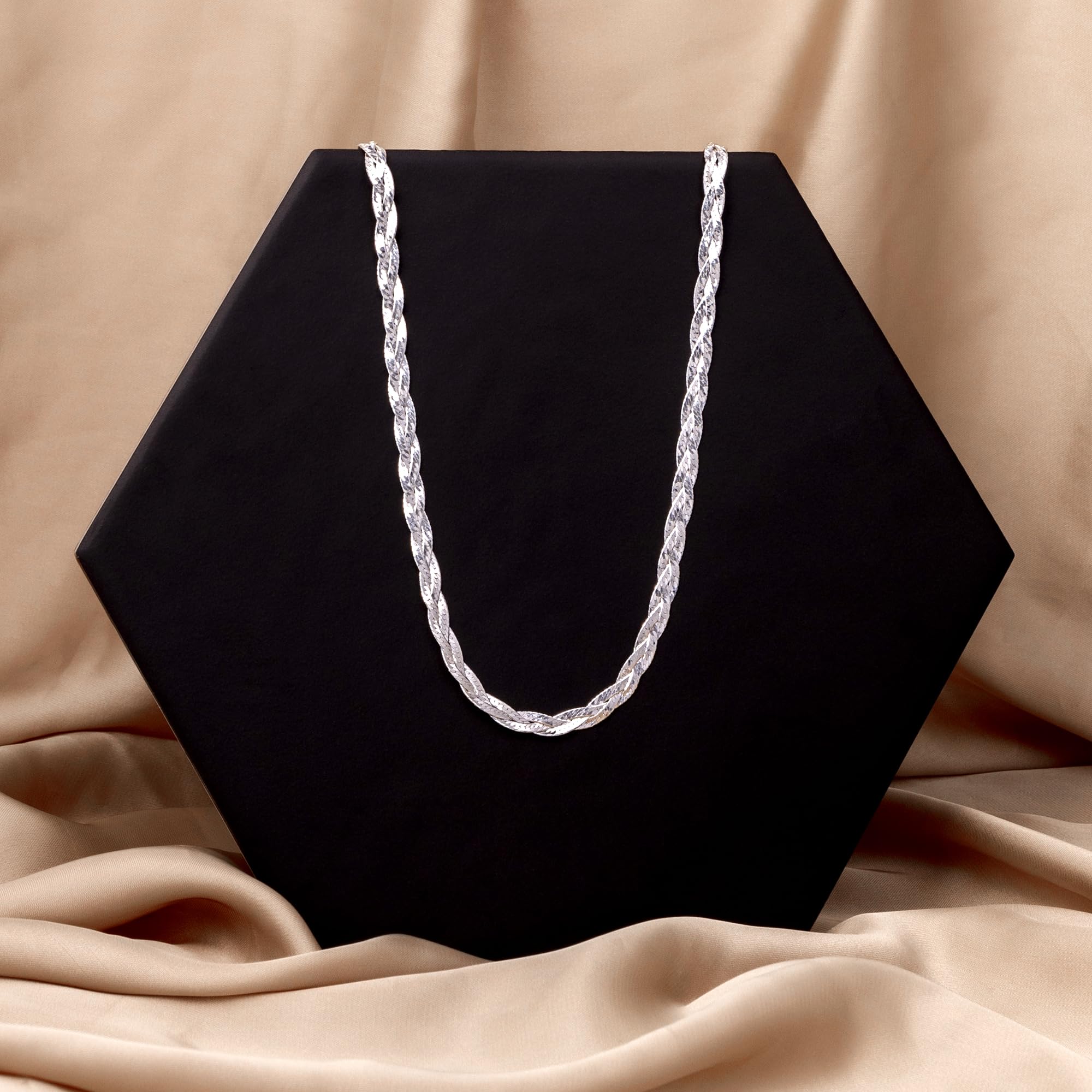 Amberta Damen 925 Sterling Silber Kettenhalskette 4.2 mm Fischgrätenmuster Design Länge 45 cm