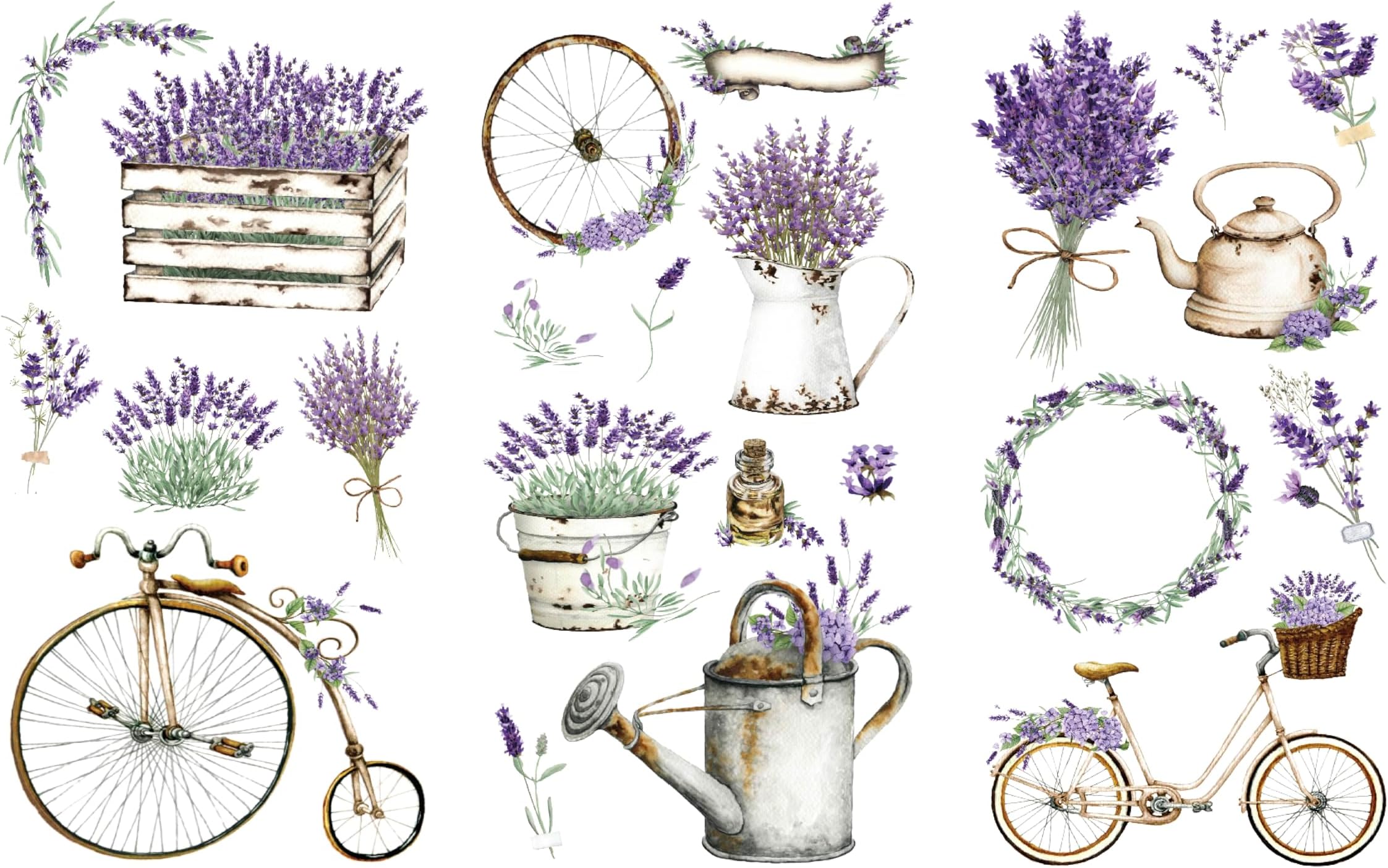Rub on Transfers/Decals for Crafts and Furniture | 3 Design Sheets 6โx 12โ | Home Decor Transfers | by Thymeless Designs (Vintage Lavender)