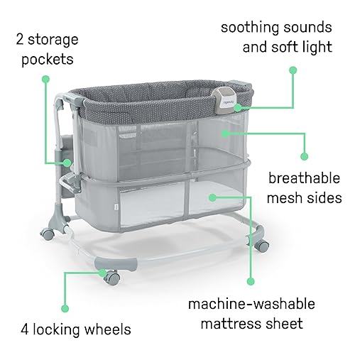 Miniatura 3 de Ingenuity Dream & Grow - Moisés para bebé con colchón AirLoom para edades de 0 a 12 meses, altura ajustable, costura a mano (gris)