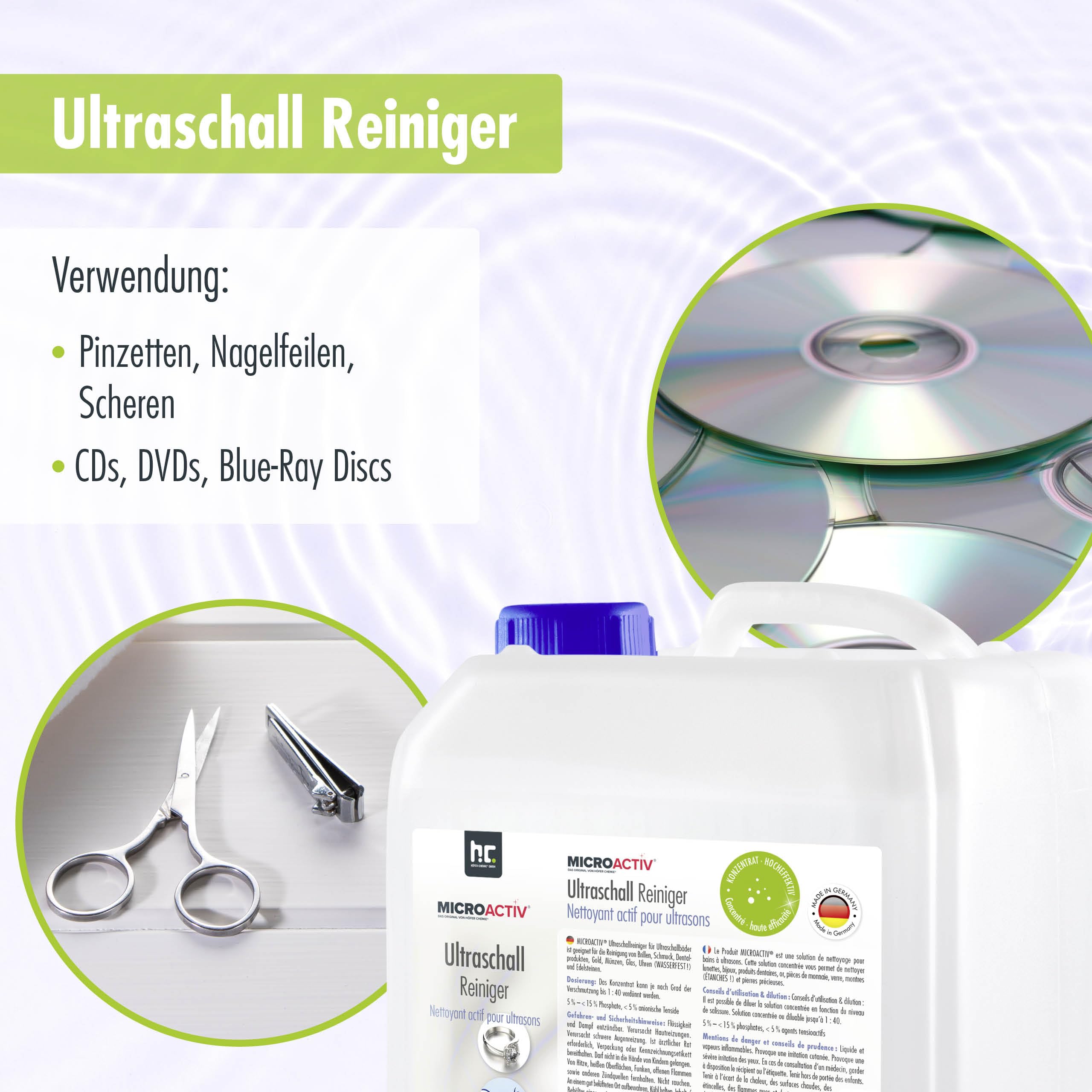 Microactiv Ultraschallreiniger 5 L | Hochwirksames Reinigungsmittel, Für Schmuck, Brillen, Dental- & Metallteile, Konzentrat bis 1:40 verdünnbar