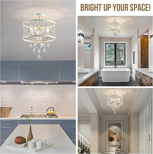 Miniatura 8 de Lámpara de techo de cristal de granja, lámpara de techo semiempotrada de 3 luces, lámpara de techo rústica vintage blanca para pasillo, pasillo,