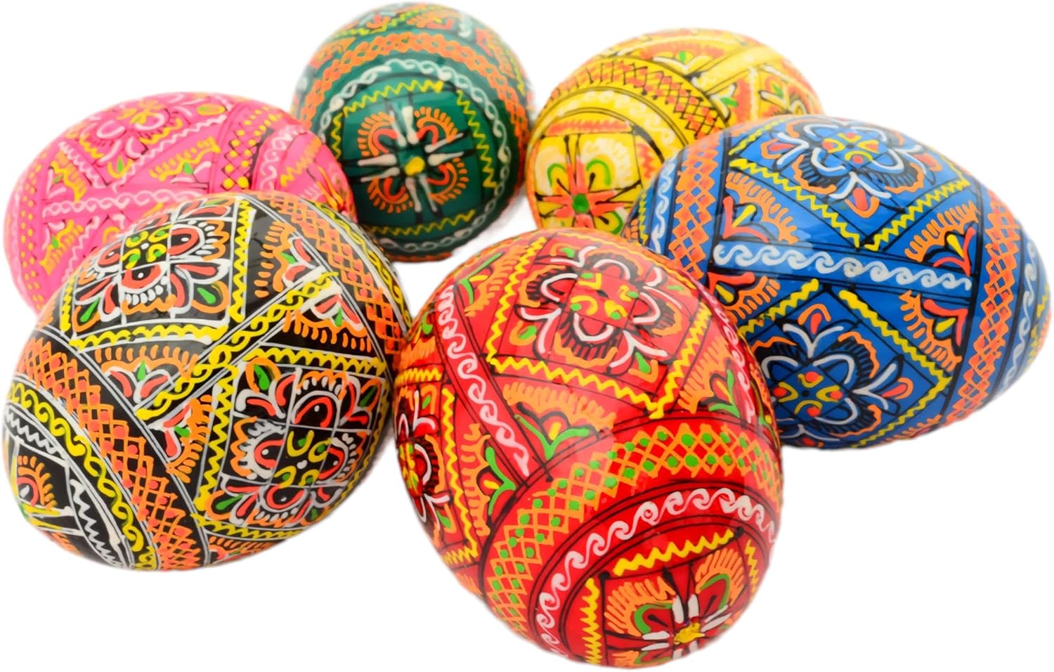 Easter Painted Eggs Wooden Ukrainian Pysanky Pysanka. Polish Pisanki. Czech Kraslice. Set of 6