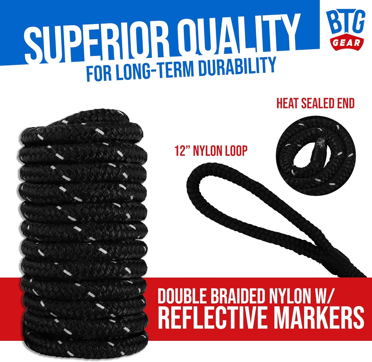 Heavy Duty 1/2" Marine Ropes Dock Line Reflective Boat Kit-Bow Lines for Boats up to 36'-Includes (Two 25'x1/2" Bow Lines, ONE 35'x1/2" Spring)-Double Braided Nylon Dock Kit (Rope with Loop)