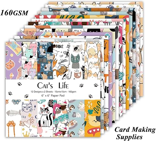 Vista 111 de Papel de manualidades, 24 hojas, 12 diseños, álbumes de recortes, una sola cara de 6 x 6 pulgadas, papel de cartulina, álbumes de recortes, 24