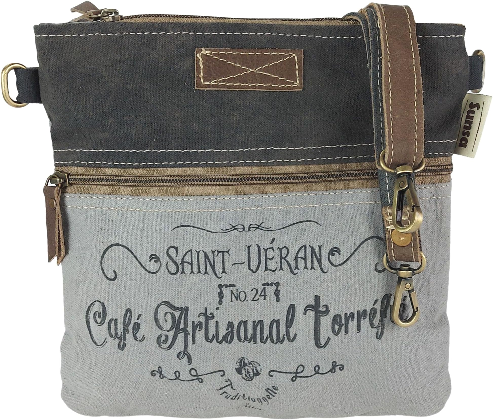 Sunsa Damen Umhängetasche Aus Recyceltem Canvas & Jeans - Maritimes Vintage Design, Nachhaltig, 25x18cm