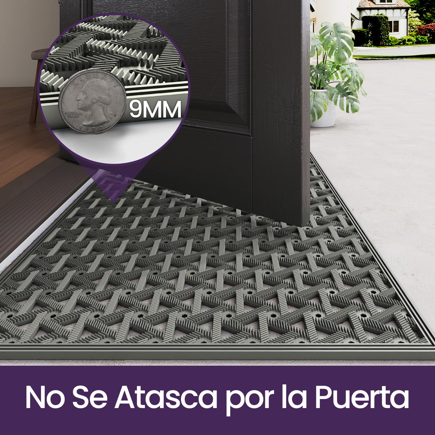 DEXI Felpudo Exterior 61 x 91 cm, Alfombra Entrada Casa Antideslizante con Orificios de Drenaje, Felpudos Impermeable y Resistente para Puerta Principal, Terraza y Balcón, Gris