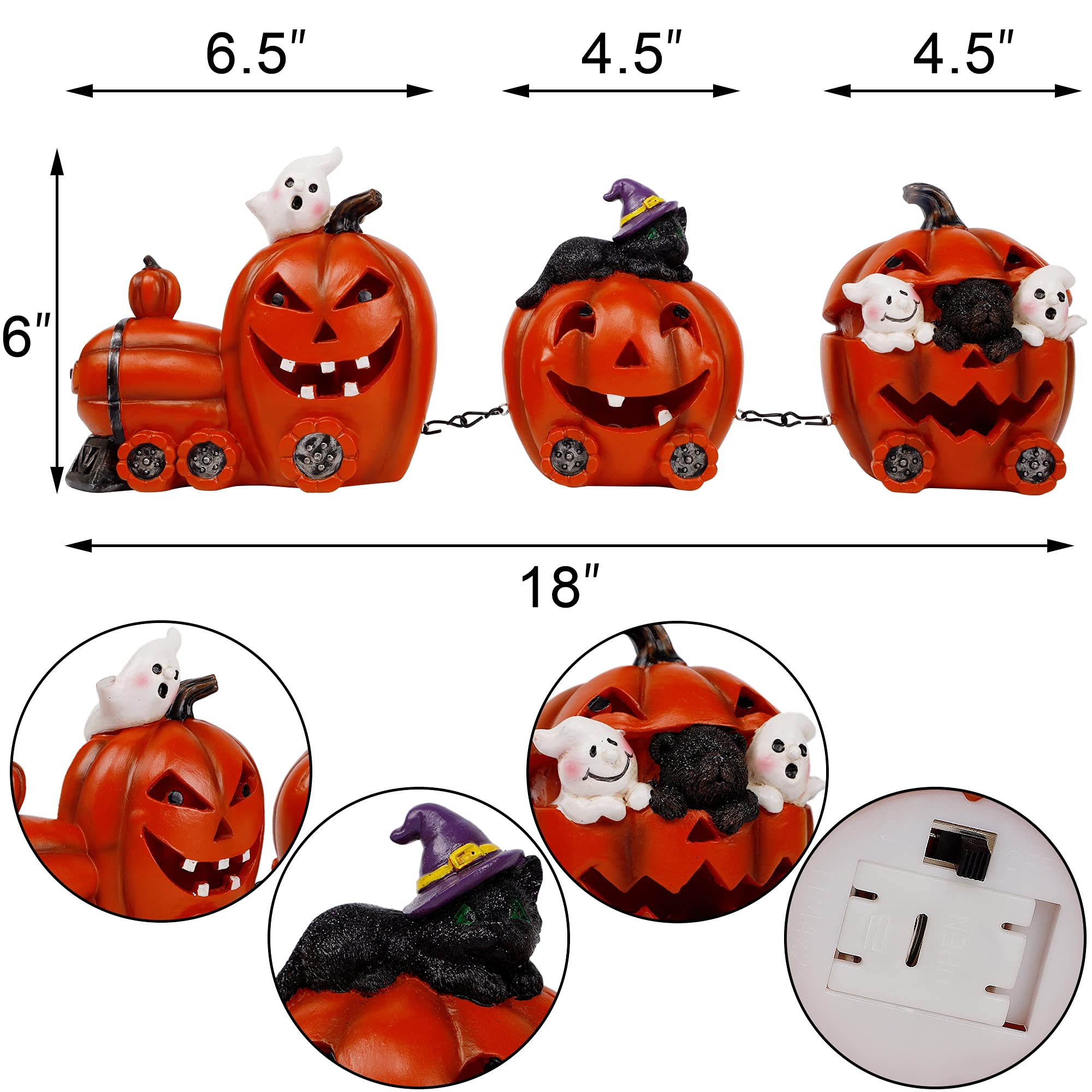 Amazon.com: Adroiteet Halloween Tabletop Decorations Resin Pumpkin Carriage  Train with Colorful LED Lights, Pumpkin Cart Ghost Black Cat Centerpieces  for Table Kitchen Room Office : Home & Kitchen