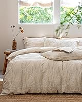 Vista 1 de MILDLY - Juego de funda de edredón de lino y algodón, diseño jacquard con textura de trigo, 3 piezas con cierre de cremallera, transpirable