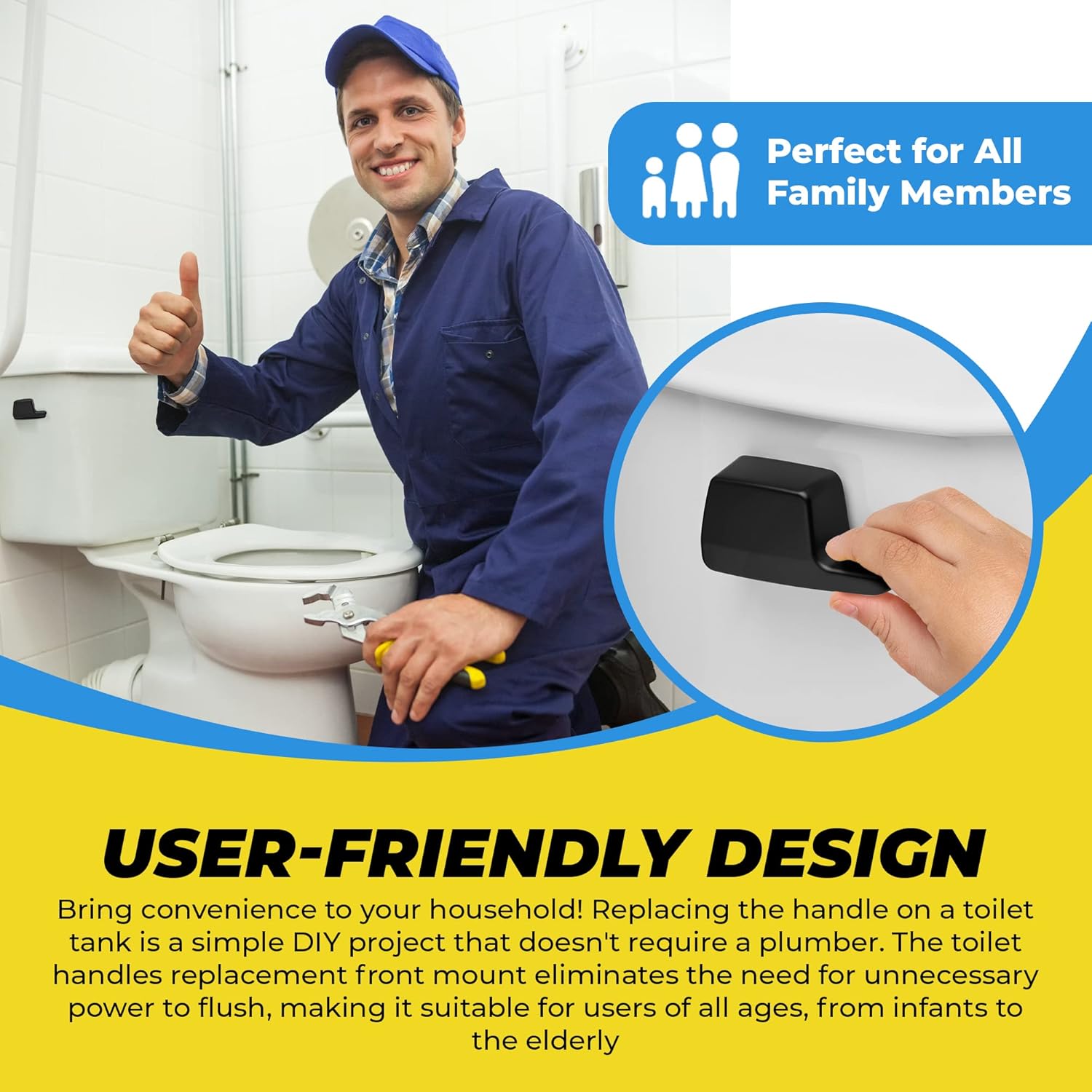 Qualihome Universal Side Mount Toilet Handle Tank Flush Lever Toilet