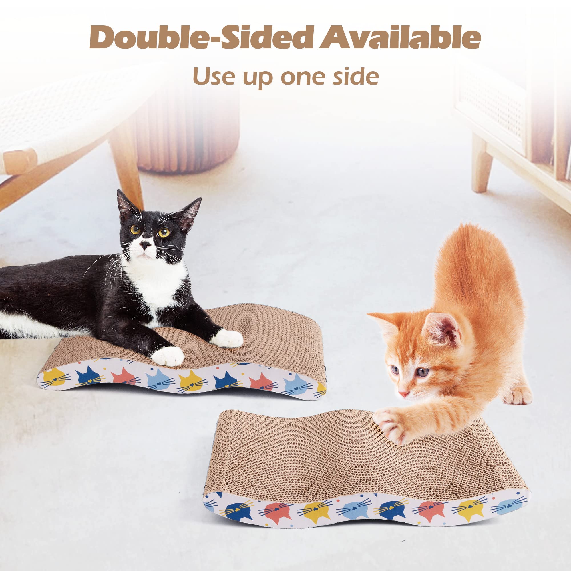 Pet Rascador para Gatos de cartón, Almohadilla para rascar Gatos, rascador Corrugado, para Gatos, salón o sofá Cama (Forma Ondulada, Almohadilla para rascar Gatos) con Hierba gatera