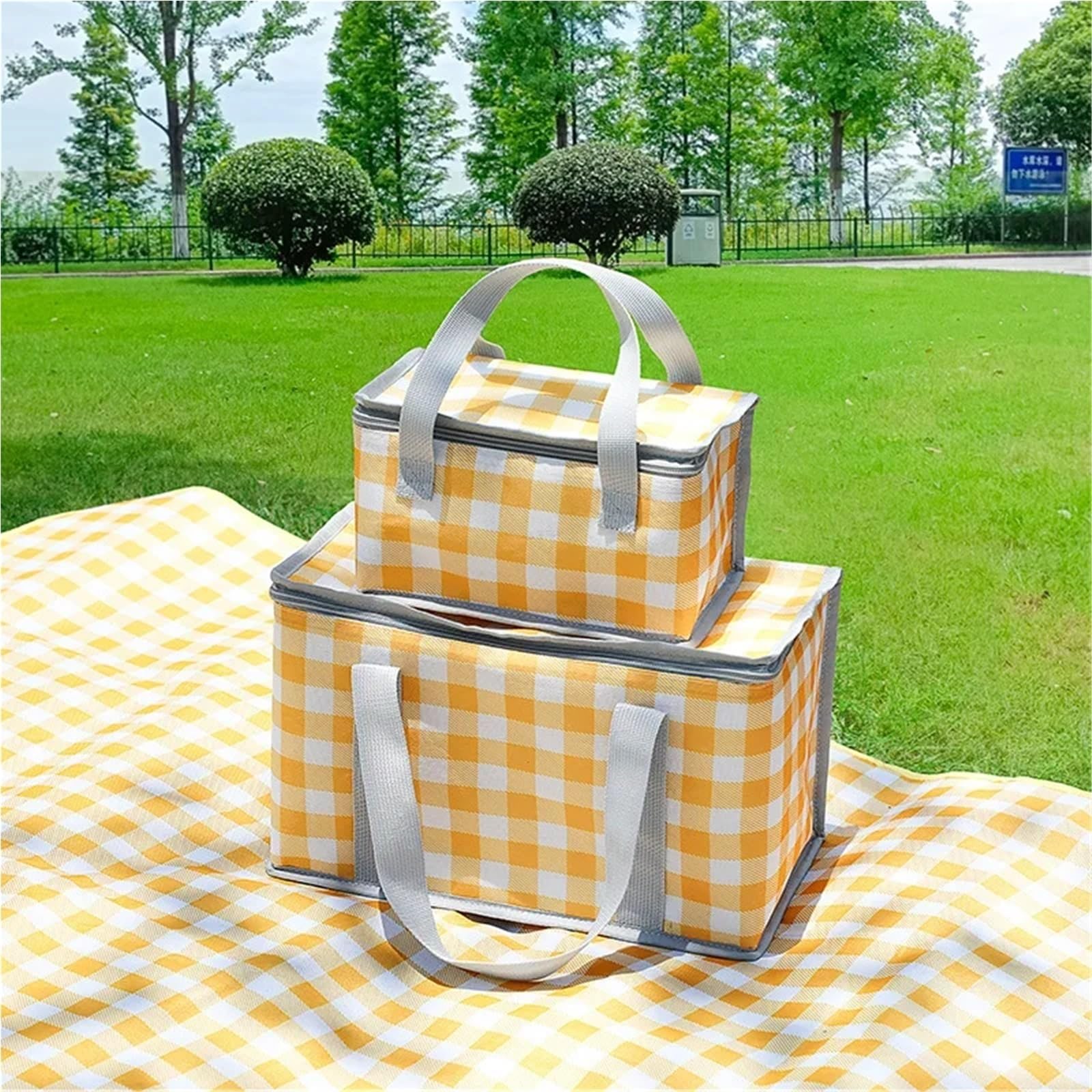 Sac Isotherme Repas Sac à Main Bento for Pique-Nique, Grande capacité, extérieur, étanche, résistant l'humidité, Isolation Thermique, Rangement Pliable(Red Checkered)