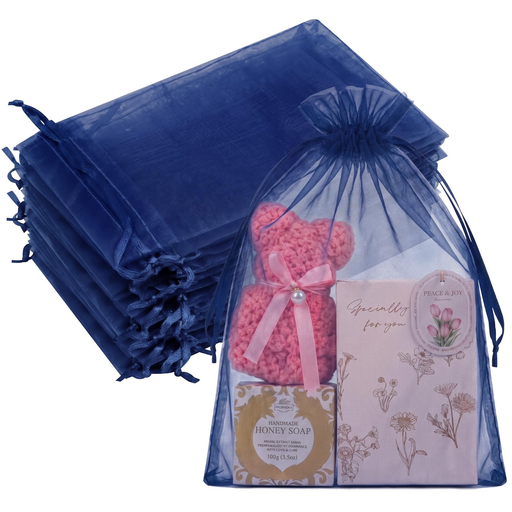 Crweety 50PCS Organza Bags 8x12 Large Navy Blue Gift Bags Mesh Drawstring