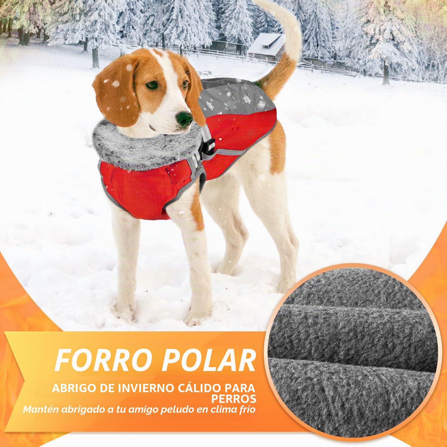 Nasjac Abrigo de Invierno del Perro con el arnés Desmontable, Impermeable Forro Polar Ropa de Abrigo para Perros pequeños medianos Grandes, Reflectante Chaqueta de Piel Ajustable al Aire Libre