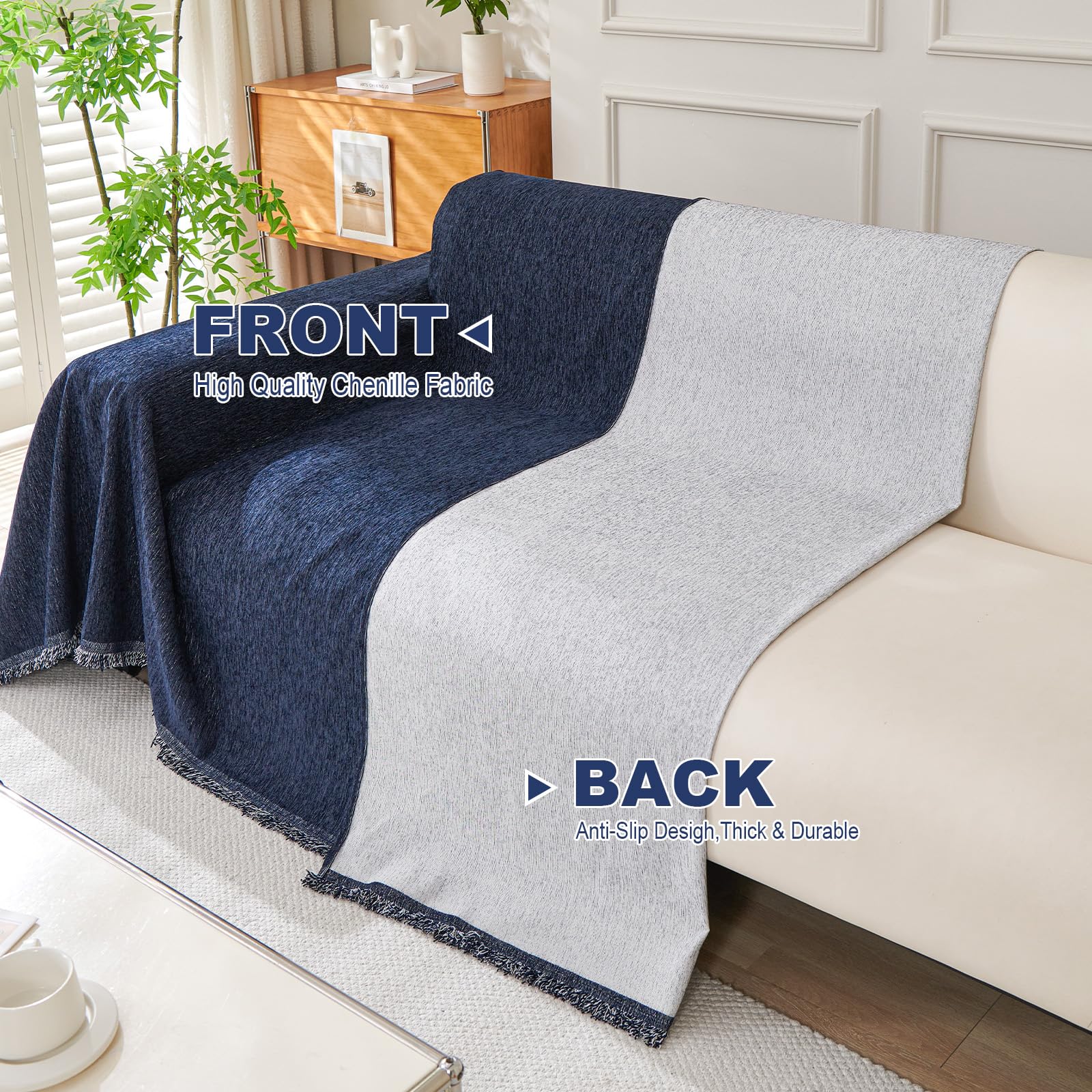 Royhom Chenille Sofa Covers 2 Seater, Corner Sofa Cover L Shape, Washable Couch Cover with Tassel - Image 4