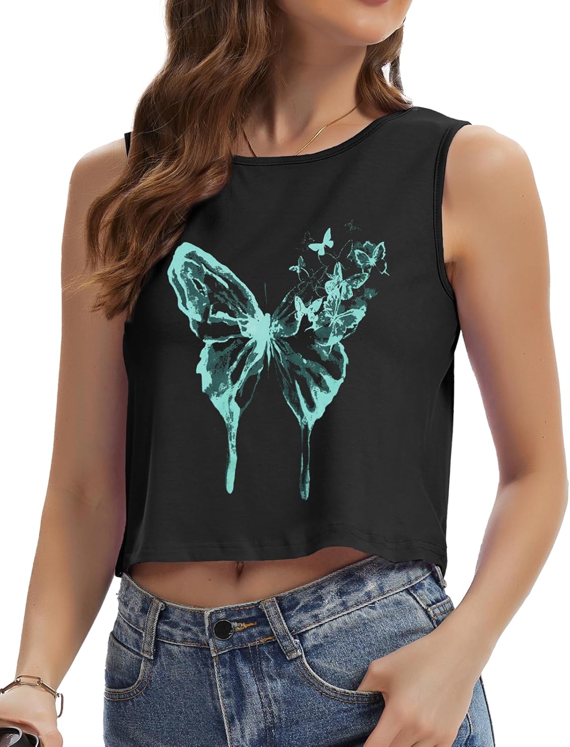 Womens Crop Tops Summer Casual Sleeveless Tank Loose Fit Basic Shirts - Image 2