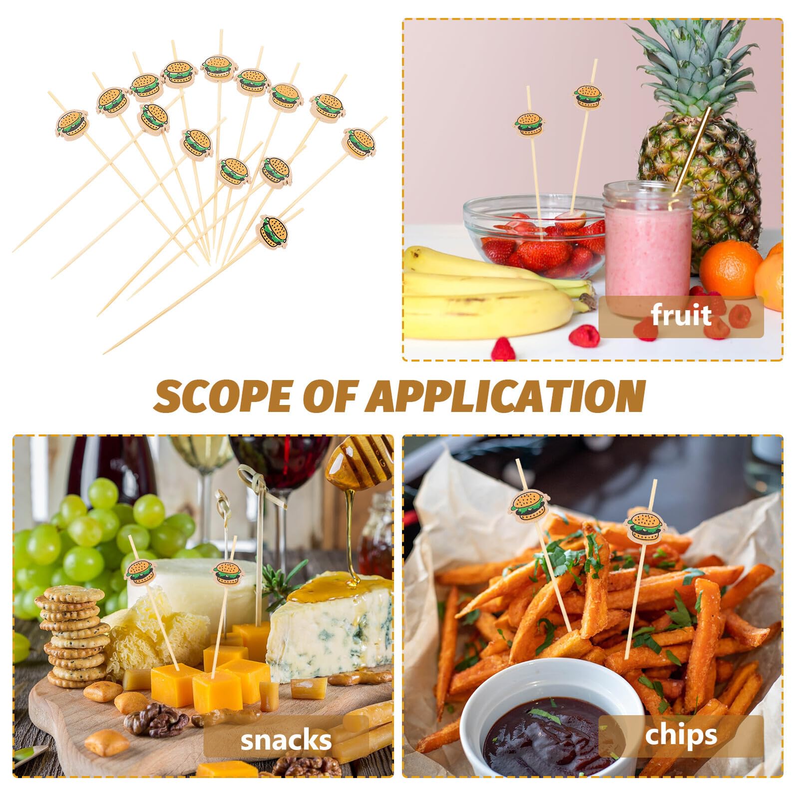 Amazon | TOYMYTOY 100個 創造的なバーガー形状フルーツピック 軽量