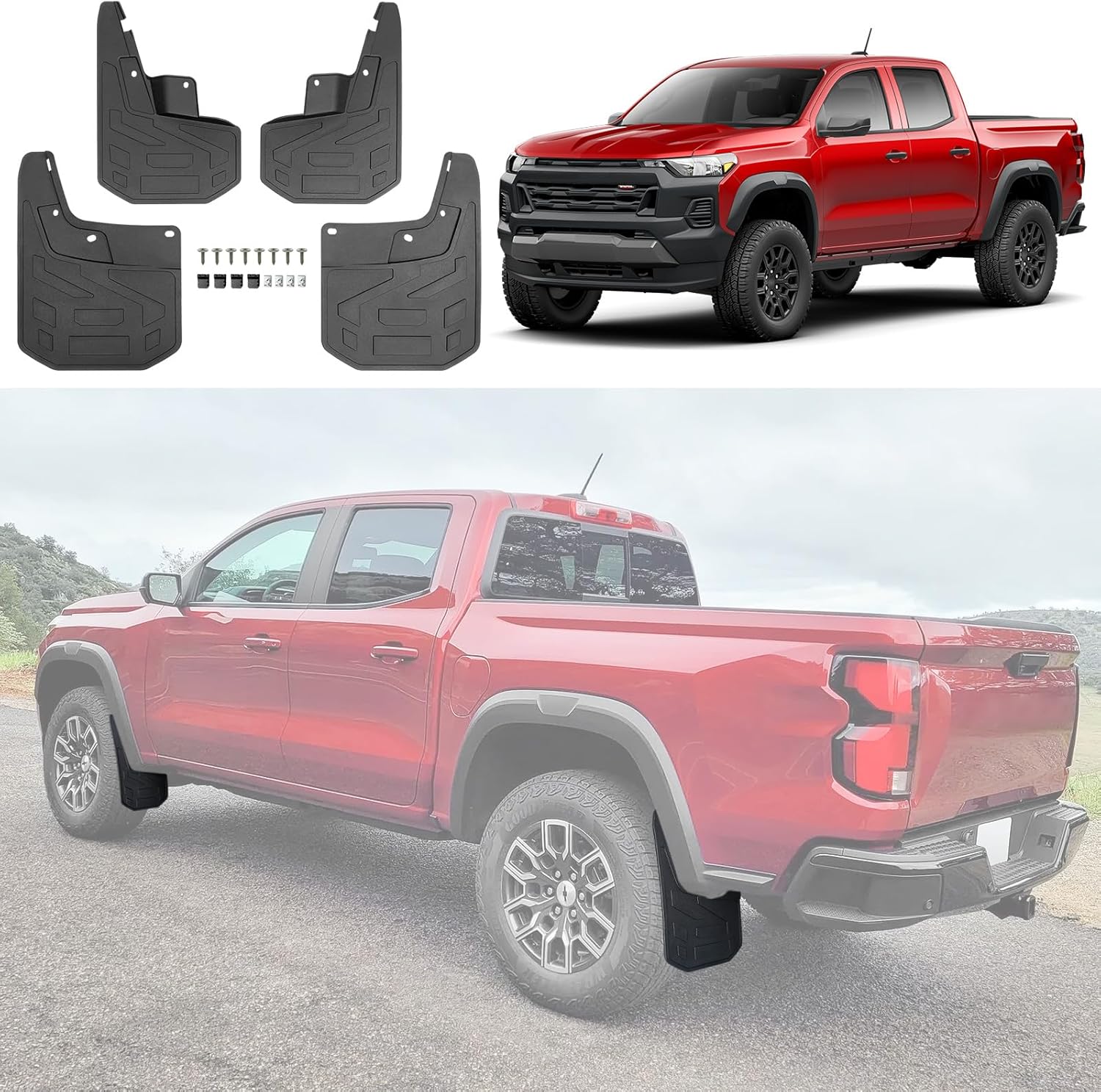 Mud Flaps for 2023 2024 2025 Chevy Colorado Without Fender Flares, No Drill Splash Guards Front & Rear Truck Mud Guards Accessories Set(4pcs)