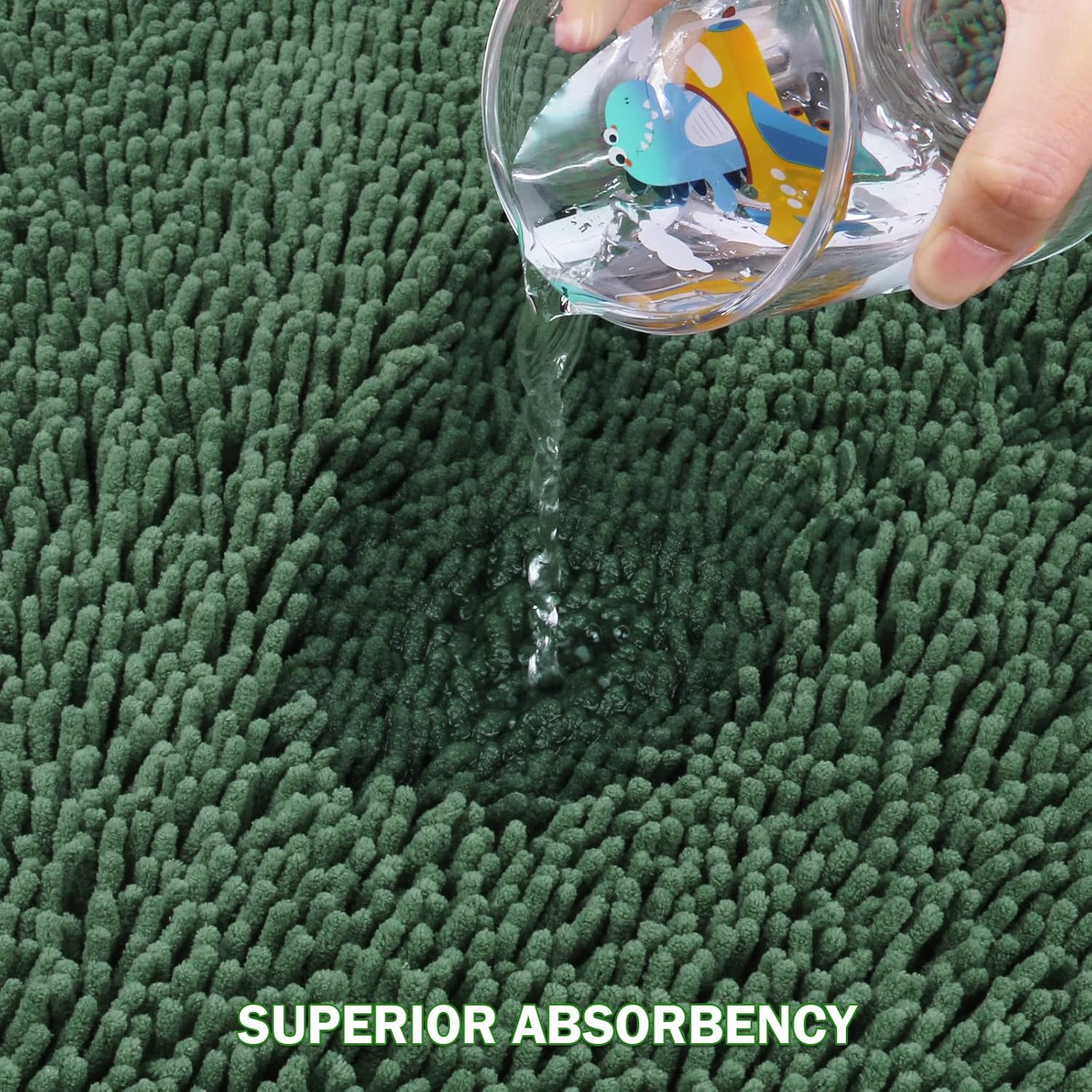 Indoor Door Mat, Non-Slip Absorbent Rug Doormats for Entrance, Soft Durable Thick Bathroom Rug, Plush Bath Rug Mat Machine Wash for Bathtubs, Back Door, Mud Room, Garage Floor (Green)