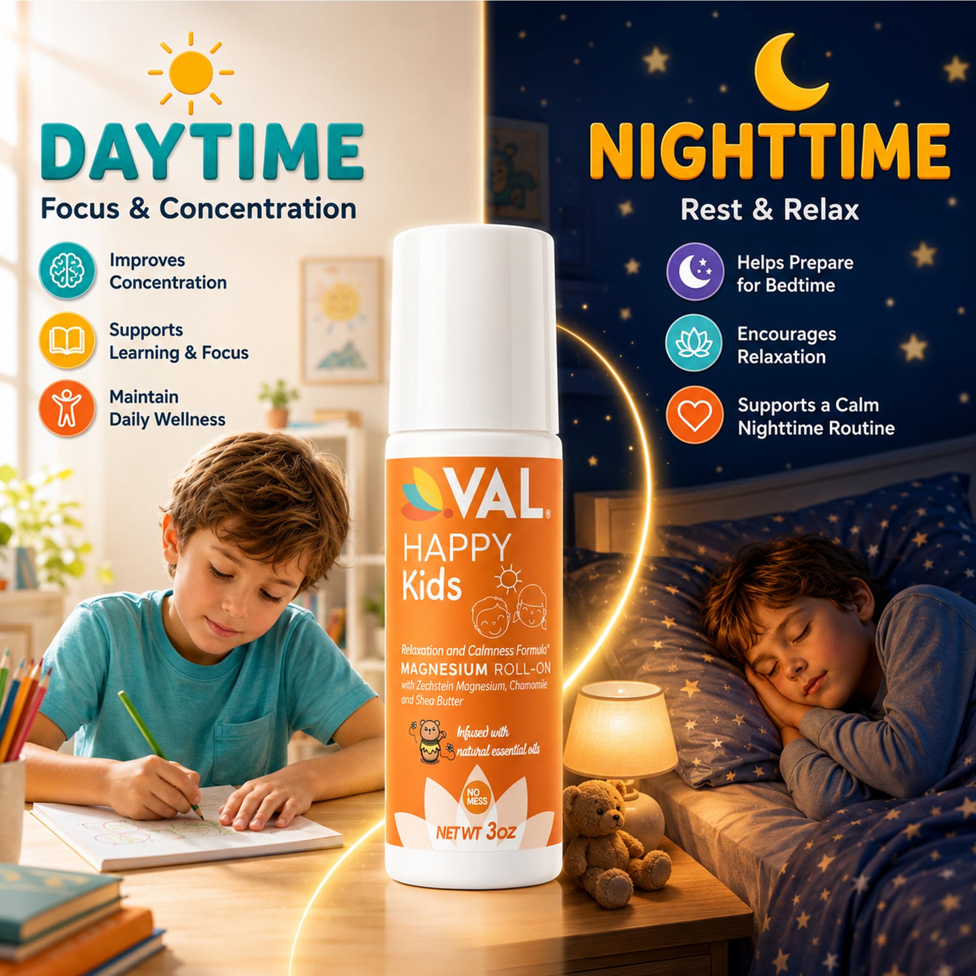 VAL Magnesium Roll-On for Kids | Gentle Zechstein Magnesium Chloride | Relaxation for Daytime & Bedtime | Calm & Mood Support | with Chamomile, Shea Butter & Essential Oils | USA Made | 3oz — Amazon image 2