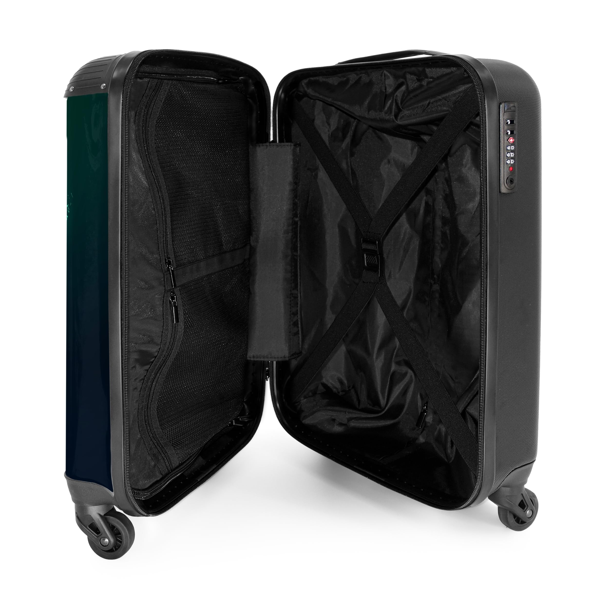 NoBoringSuitcases.com® Handgepäck Koffer Kinder 55x35x20 cm Reisekoffer Kinderkoffer 4 Rollen Leicht Cabin Kindertrolley Reise Hartschalenkoffer Fußball - Blau - Neon