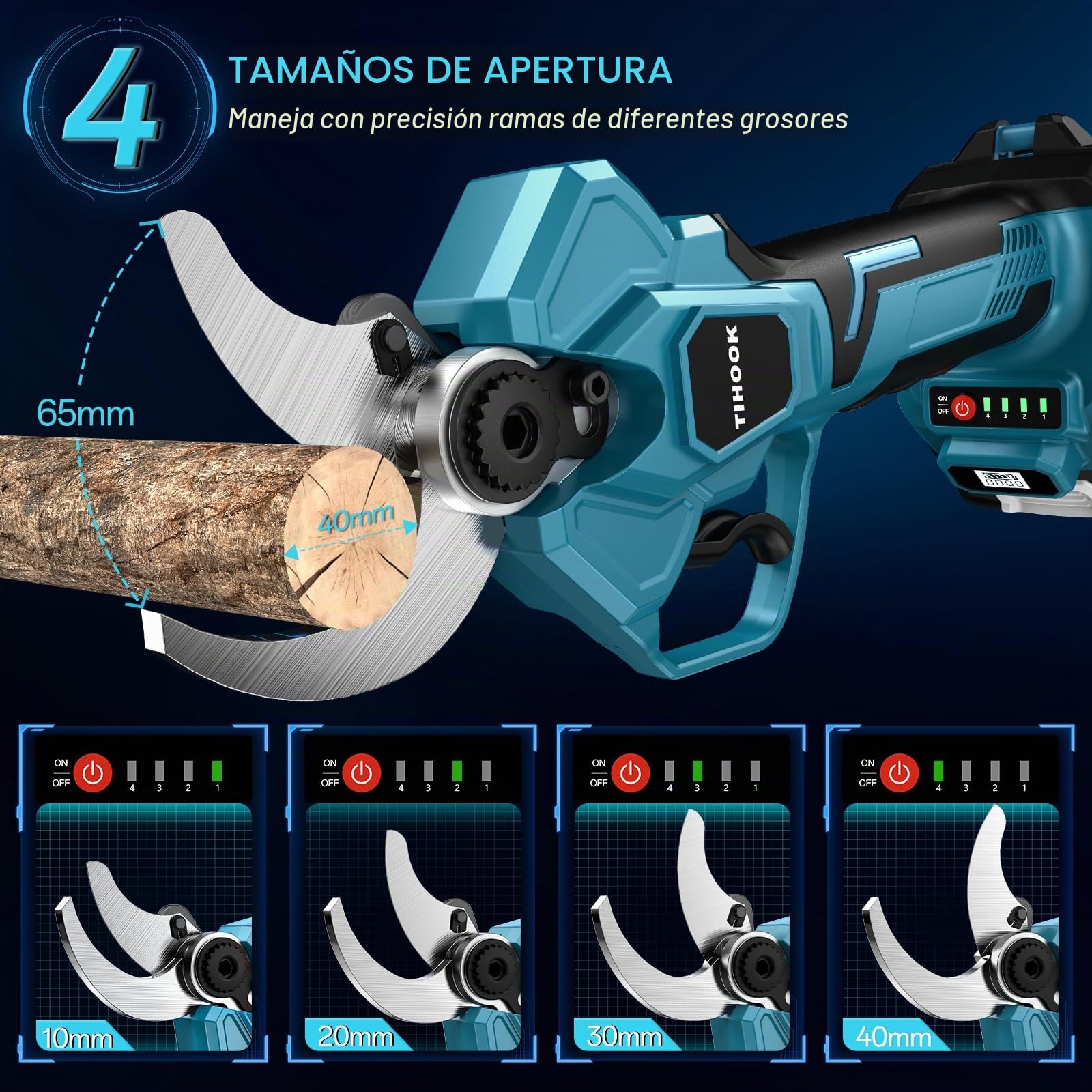 Tijeras de podar eléctricas de 18 V, apertura máxima de 60 mm, compatible con Makita BL-18V, motor sin escobillas, pantalla LCD, para podar árboles (sin batería, sin cargador)