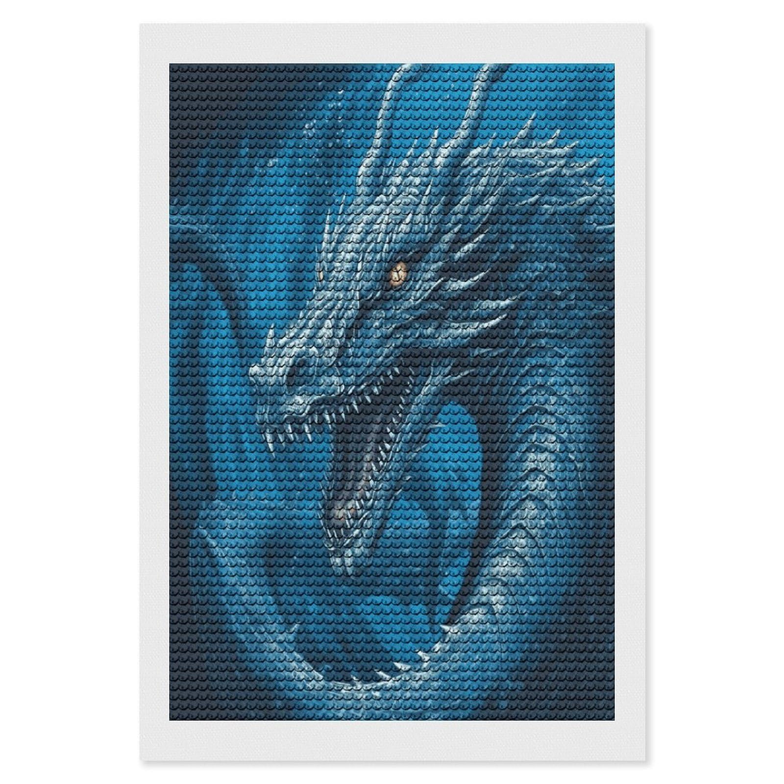 JTREHY Dragon Cool Blue Diamond Art Kits Personalized DIY Round Diamond Painting Kits for Beginner Full Drill Diamonds Dots Paintings for Adults Gem Art Crafts Home Decor
