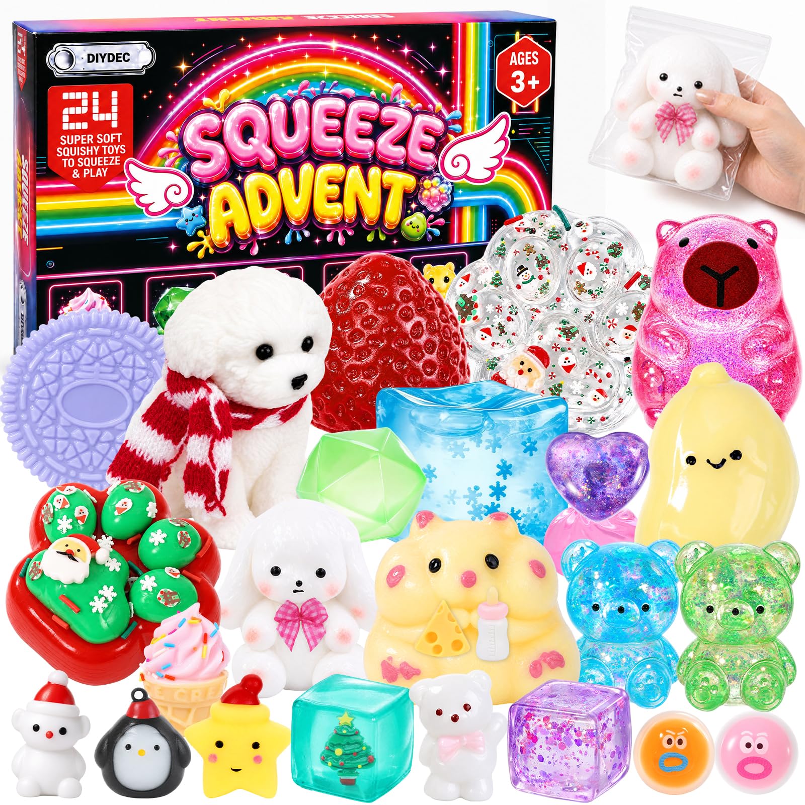 Advent Calendar 2026 Christmas 24 Days Countdown Calendar Squishy Toys | Christmas Squishy Toys Surprises Sensory Fidget Gift for Kids Adult Stress Relief Party Favors Stocking Stuffer