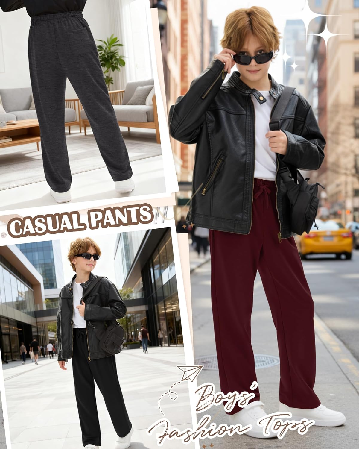 4 Pack Boys Sweatpants Straight Leg Open Bottom Athletic Joggers Lightweight Elastic Waist Pants with Pockets - Image 6