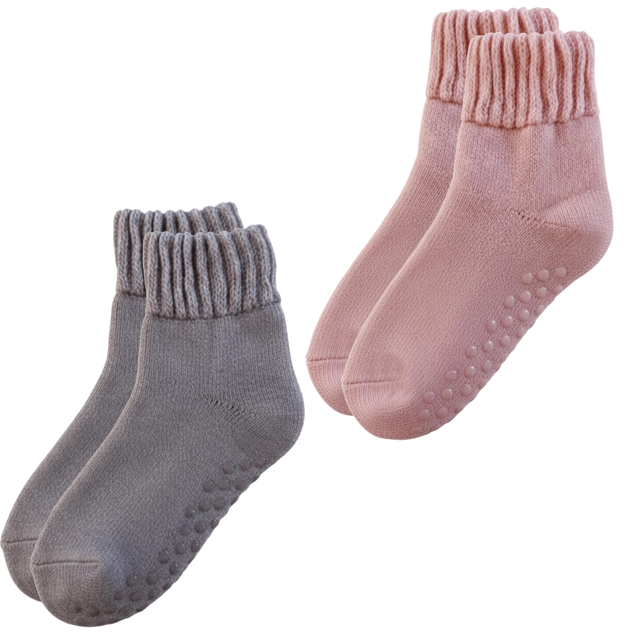 Sock Stack 2 Pack Women’s Merino Wool Slipper Socks Non Slip Sole Warm Rich Bed Wear Cosy Winter Lounge Sock Ladies UK 4-7, Purple/Pink