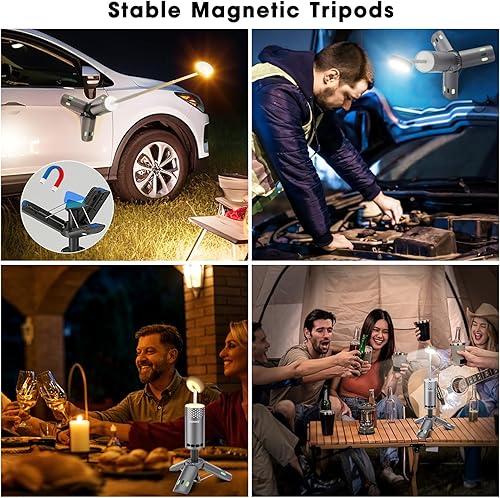 Miniatura 8 de Luces de campamento recargables, linterna de campamento desmontable con soporte, lámpara telescópica impermeable para campamento, luz magnética para