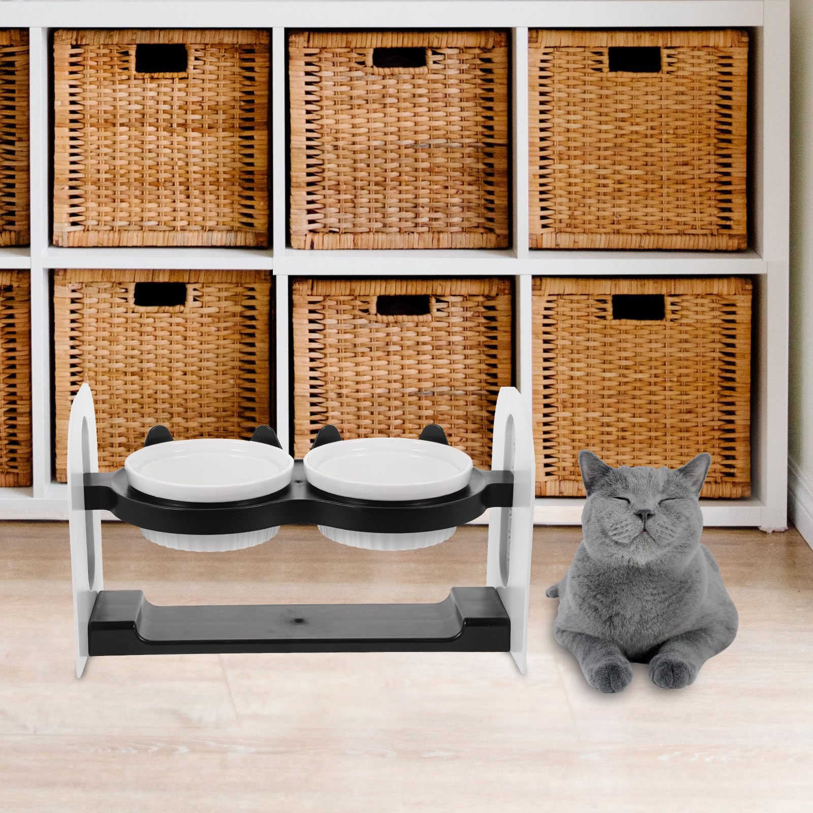 ABOOFAN Doppelnapf aus Keramik, höhenverstellbarer Rutschfester Futternapf für Katzen und Hunde, abnehmbares Design, 1 Set, geeignet für Fütterung zu Hause und unterwegs
