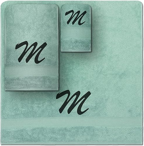 Vista 105 de Juego de toallas con monograma, regalo personalizado, juego de 3 toallas turcas bordadas con letras de bloques, 1 toalla de baño y 1 toalla de mano