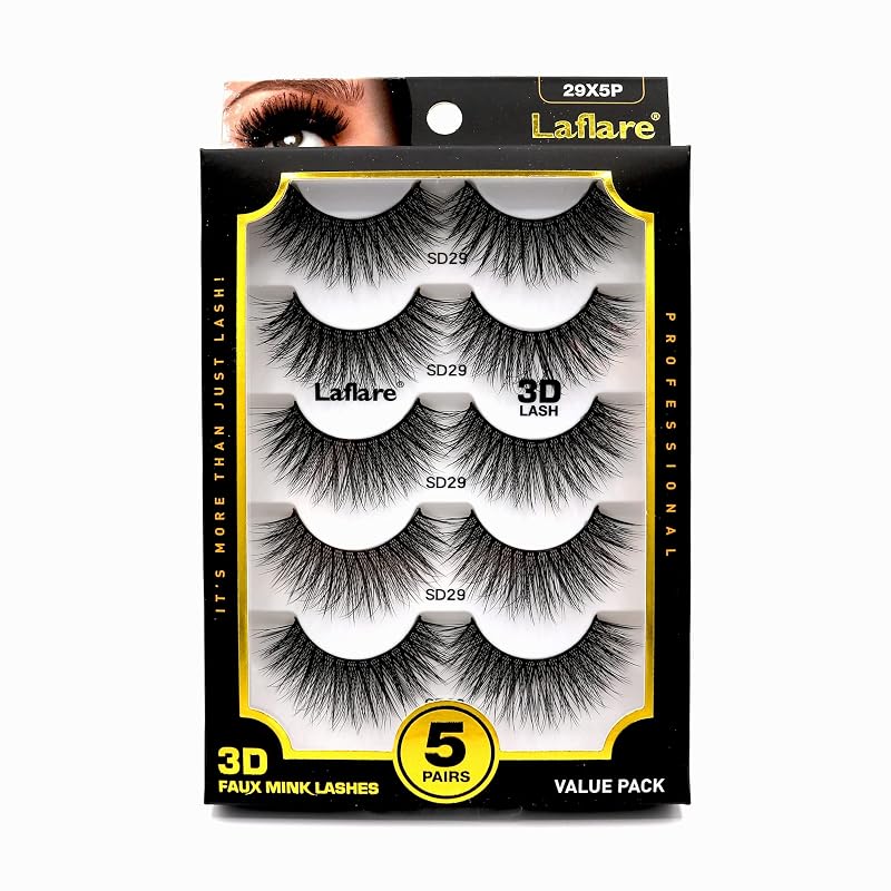 Cílios postiços 3D de fibra de seda Laflare, estilo trançado, pacote com 5 pares (29X5P)