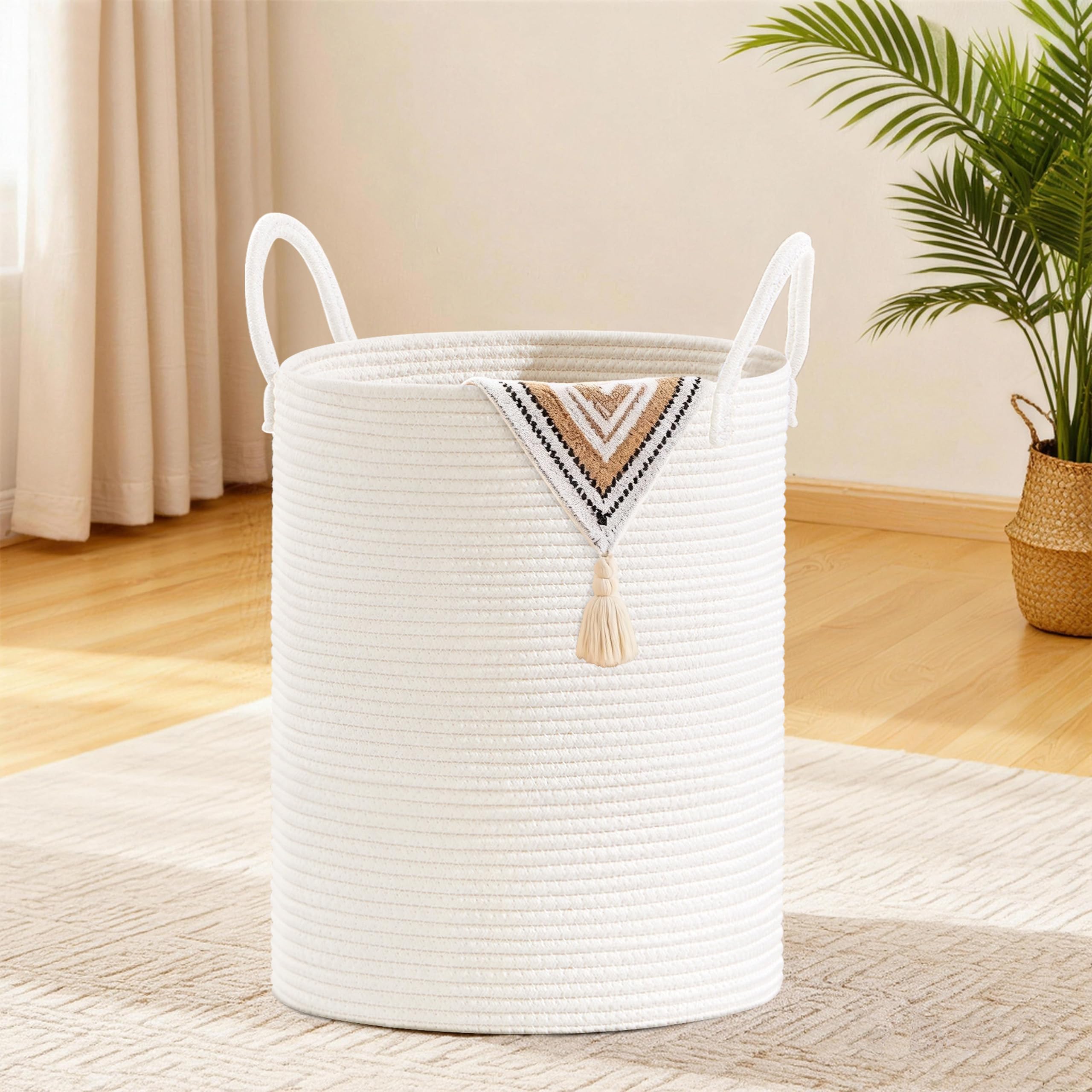 Cesto de Ropa Sucia y Cesta de Lavandería 38x45cm - Pequeña Cesta Plegable de Almacenamiento con Asa, Apta para Almacenar Ropa, Juguetes y Mantas - 53L Blanco