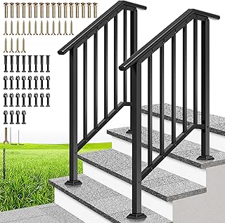 VIVOHOME 2-Pack 3 Step Galvanized Steel Hand Rails for Outdoor Steps – B...