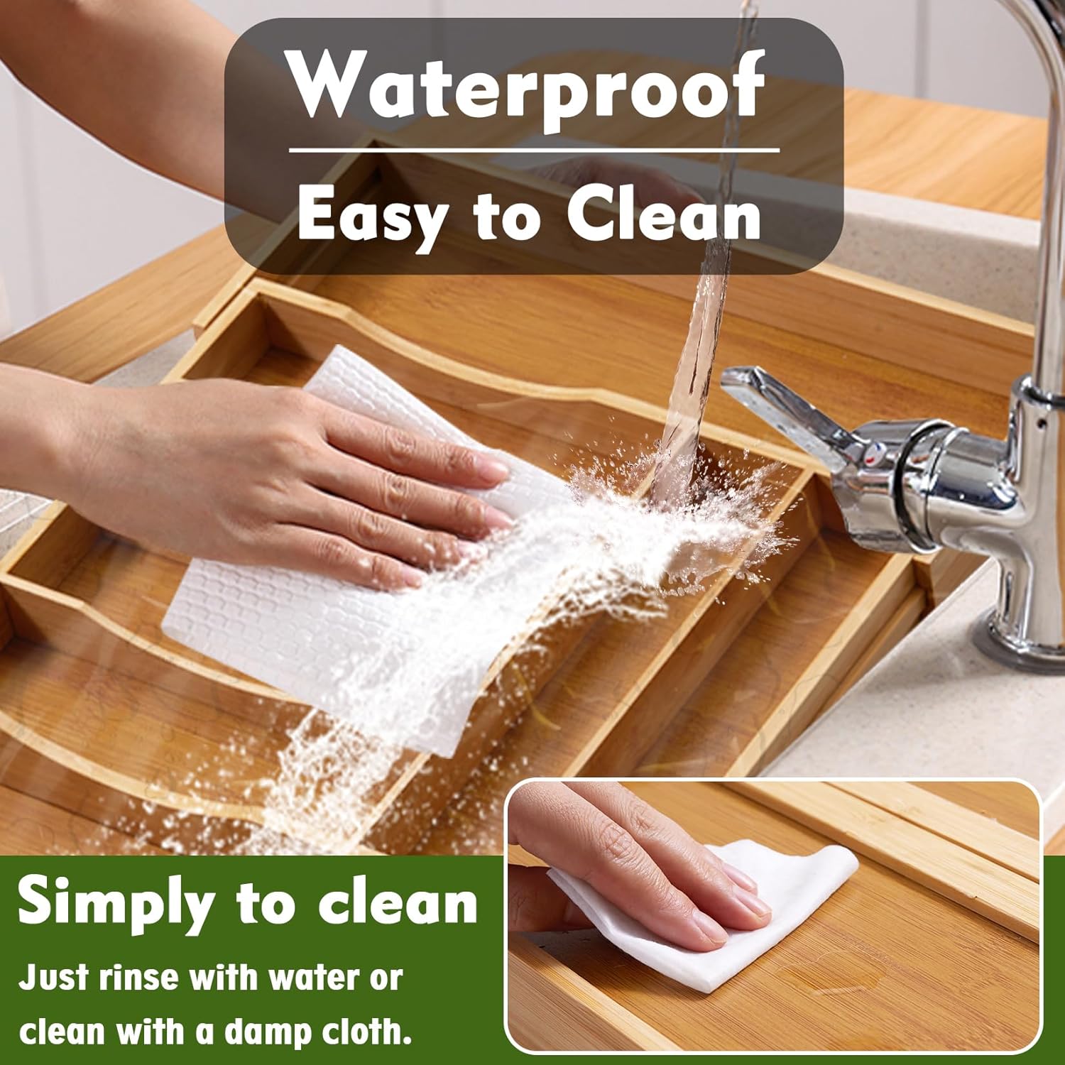 Bamboo Kitchen Drawer Organizer, Expandable Cutlery Tray Utensil Organizer with Grooved Silverware Drawer for Flatware Silverware in Kitchen 8 Slot, Natural, 11.6"-18.9"W, 14.96"H, 1.97"D