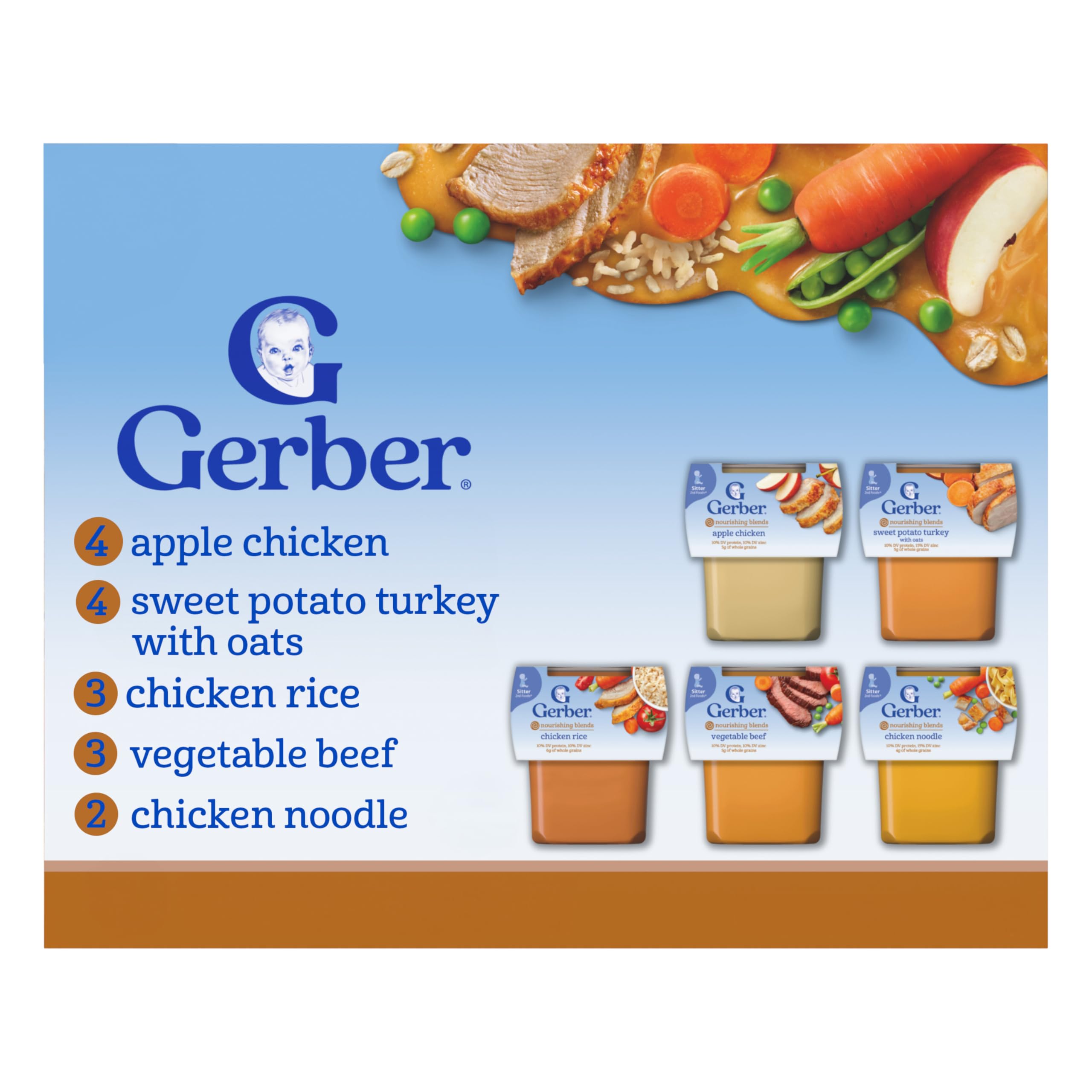 Gerber Stage 2 Baby Food, Nourishing Blends Tubs, Baby Puree, Variety Pack, 32PK