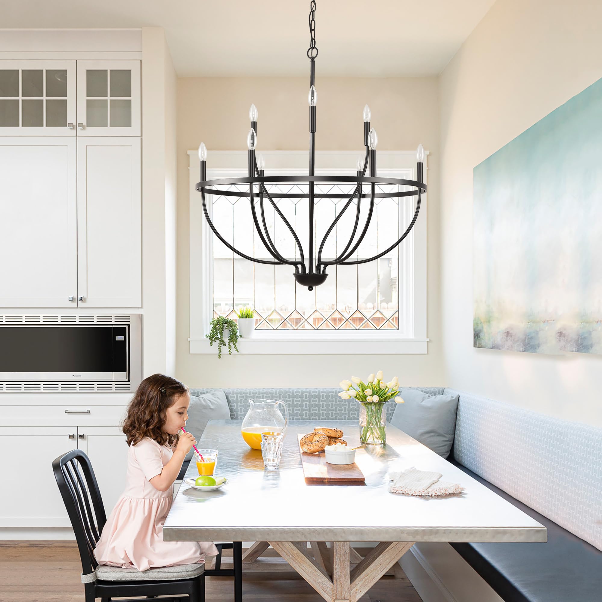 ZBMYRBZJ Black Chandelier 9-Light Industrial Iron Candle Chandelier Modern Suspended Farmhouse Chandeliers Pendant Light Fixtures for Dining Room Bedroom Living Room Kitchen Island Foyer E12 Bulb