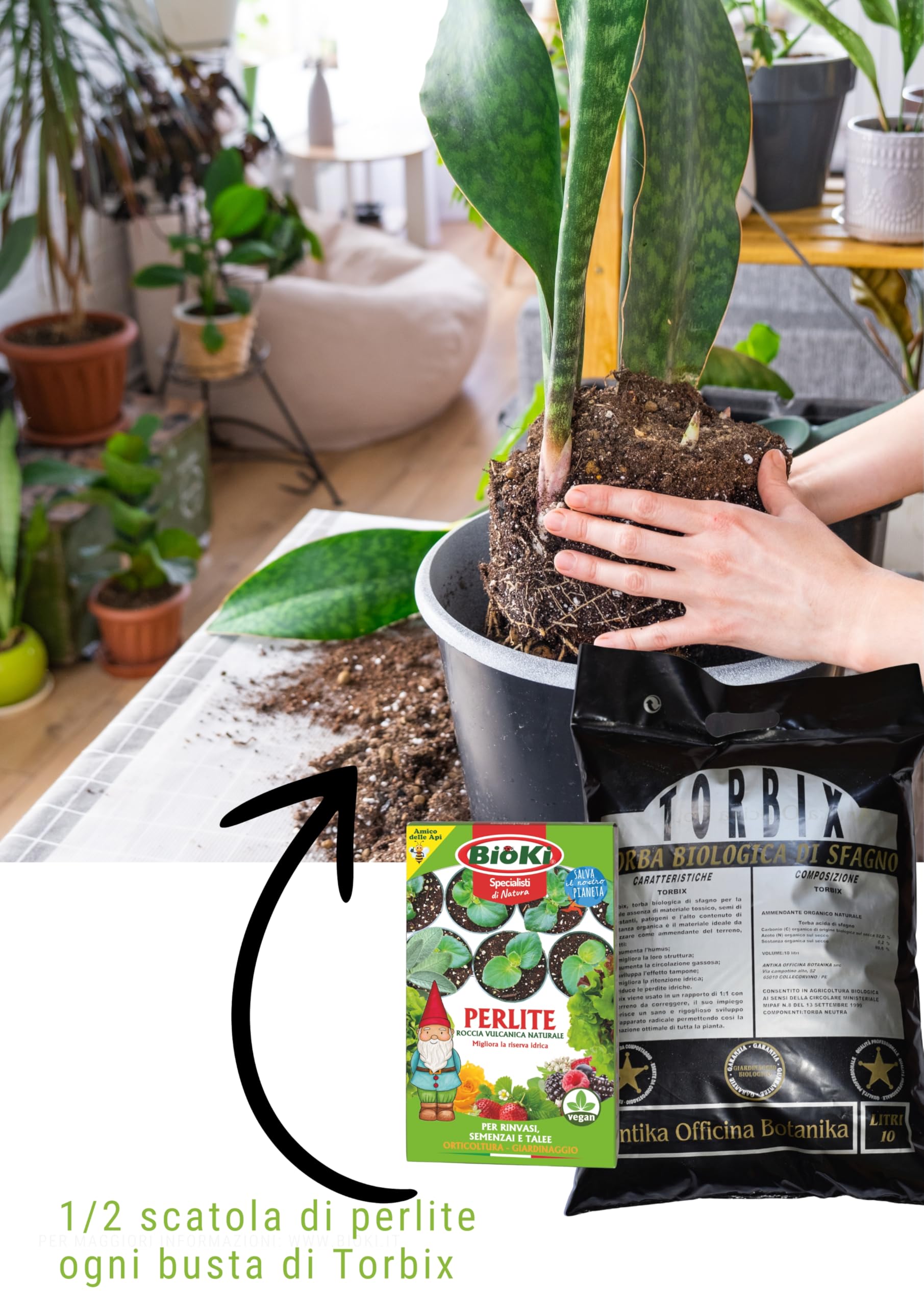 Torba per Rinvaso Piante da Interno ed Esterno Kit completo 20 L di Torba e 1 L di Perlite ad elevata efficenza