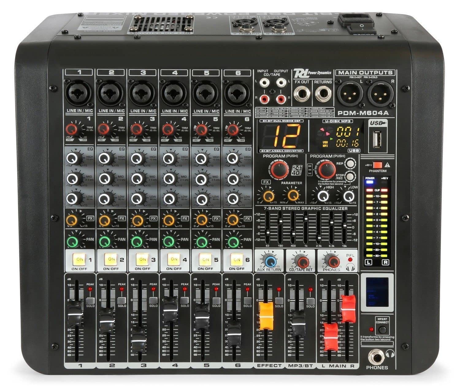 Power Dynamics PDM-M604A 6-Kanal-Mischpult mit eingebautem Verstärker