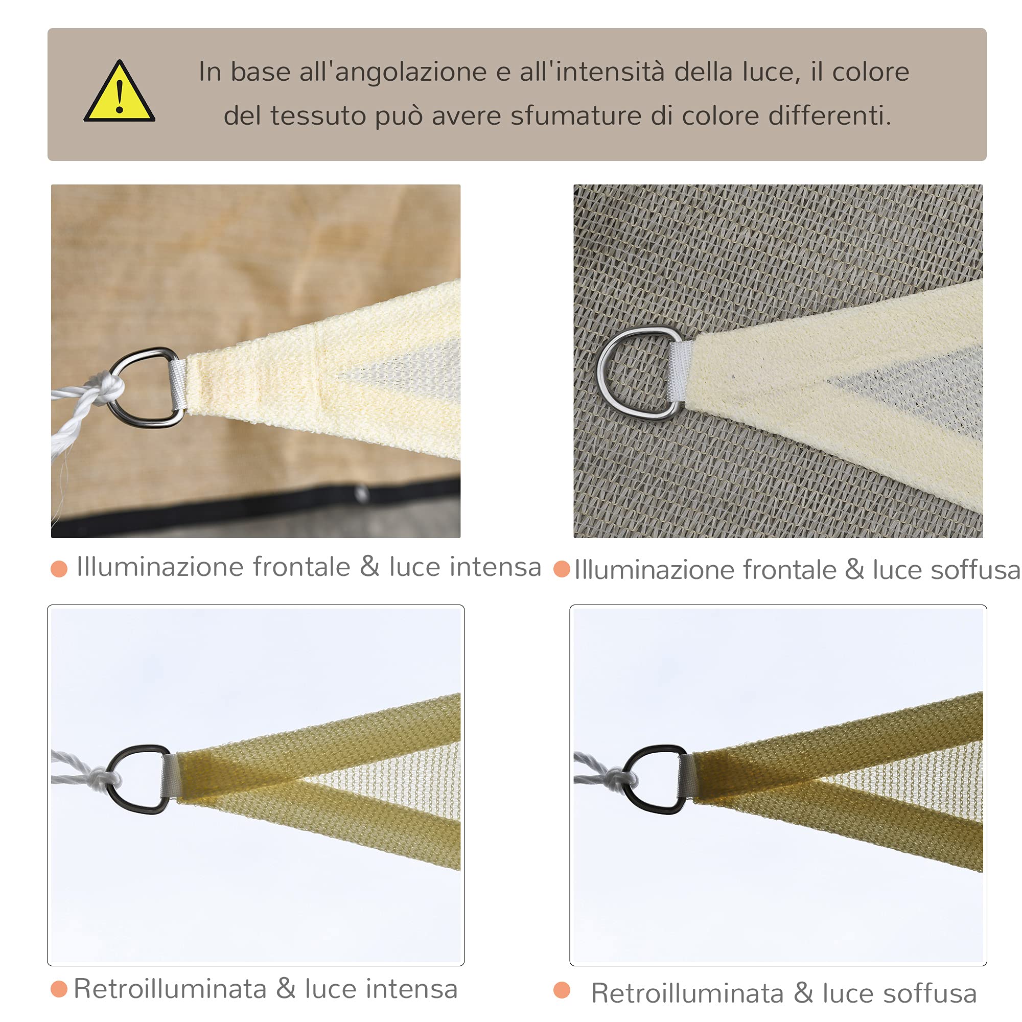 Outsunny Tenda Parasole Triangolare 4x4x4 m in Tessuto Anti-UV Impermeabile Beige per Esterni