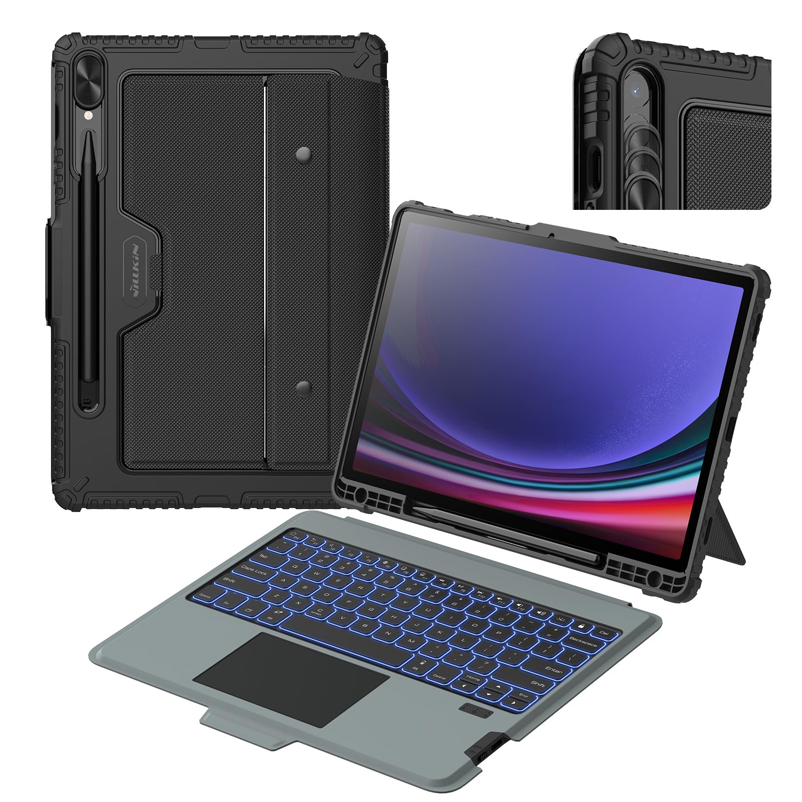 Nillkin for Samsung Galaxy S9 Plus Case with Keyboard, 7 Backlight Colors, Magic Trackpad, S Pen Holder, Slide Camera Cover Compatible with Galaxy S9+ Plus 12.4 Inch Tablet