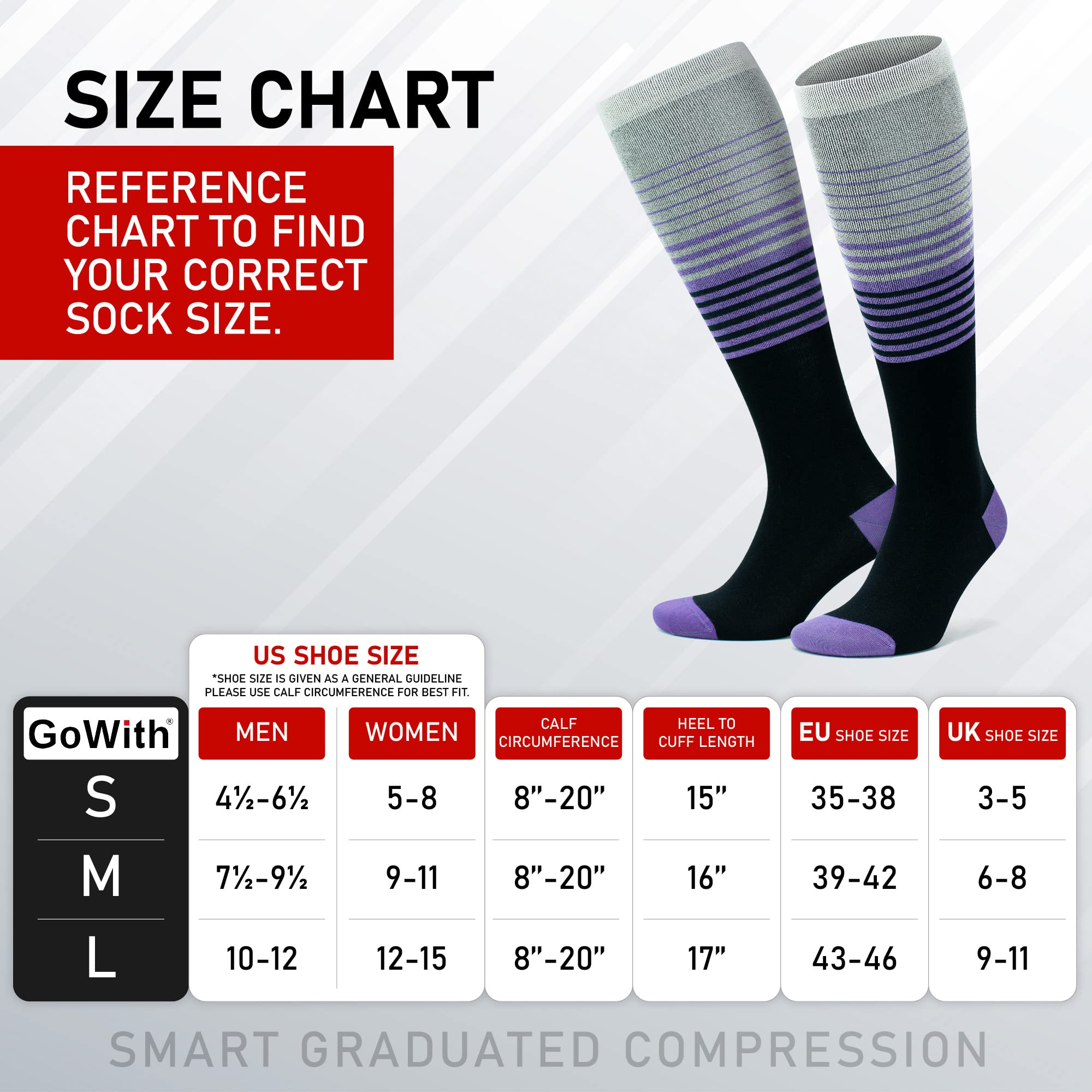 GoWith 2-1 par de medias de compresión de bambú para hombre y mujer (15-20 mmHg clase 1) medias de apoyo, calcetines de trombosis, calcetines de compresión, calcetines para fascitis plantar