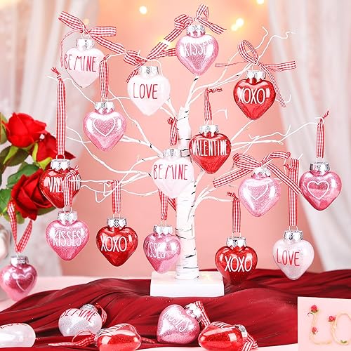 Jutom 24 adornos de corazón para el día de San Valentín para árbol y corazón, adornos colgantes con forma de beso, colgante de abrazo, San Valentín,