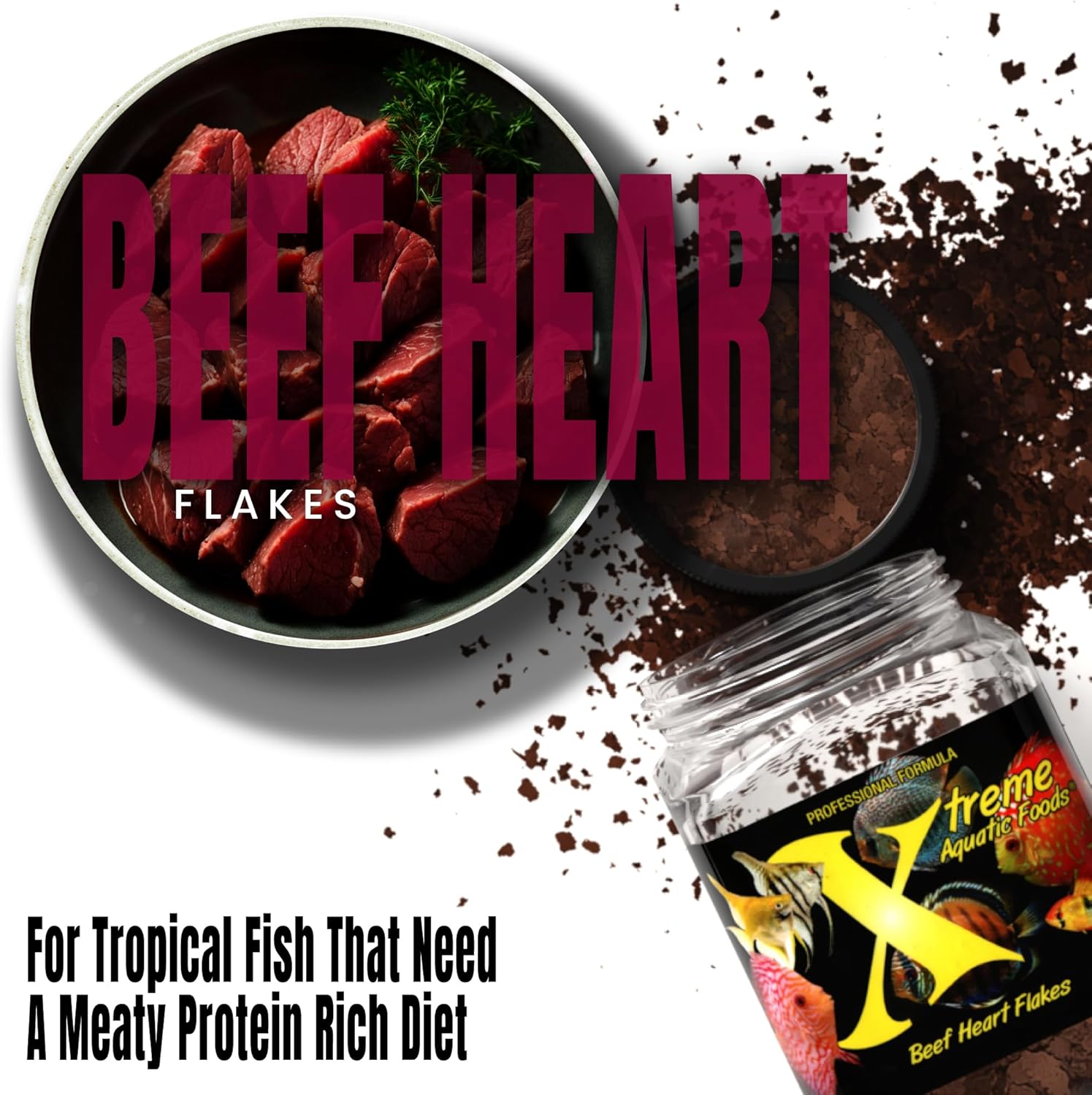 Xtreme Beef Heart Flakes - High Protein, Nutrient-Dense for Tropical & Freshwater Fish, Supports Growth, Color Enhancement, Easy Digestion - Ideal for Discus and Cichlids (3.5oz)